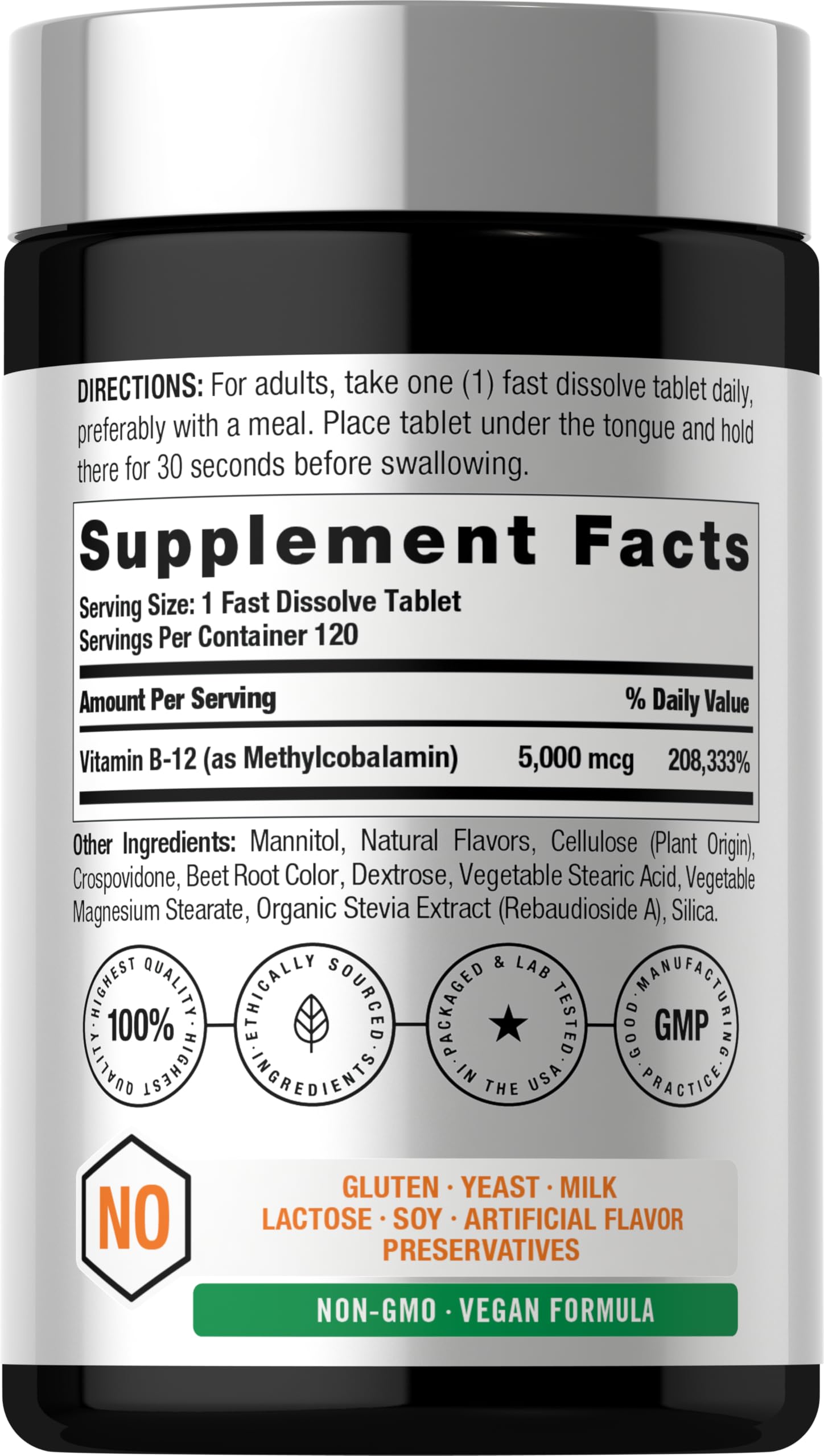 Horbäach B12 Vitamin 5000 mcg | 120 Fast Dissolve Tablets | Sublingual Methylcobalamin | Natural Berry Flavor | Vegan, Non-GMO Horbäach buy supplements canada