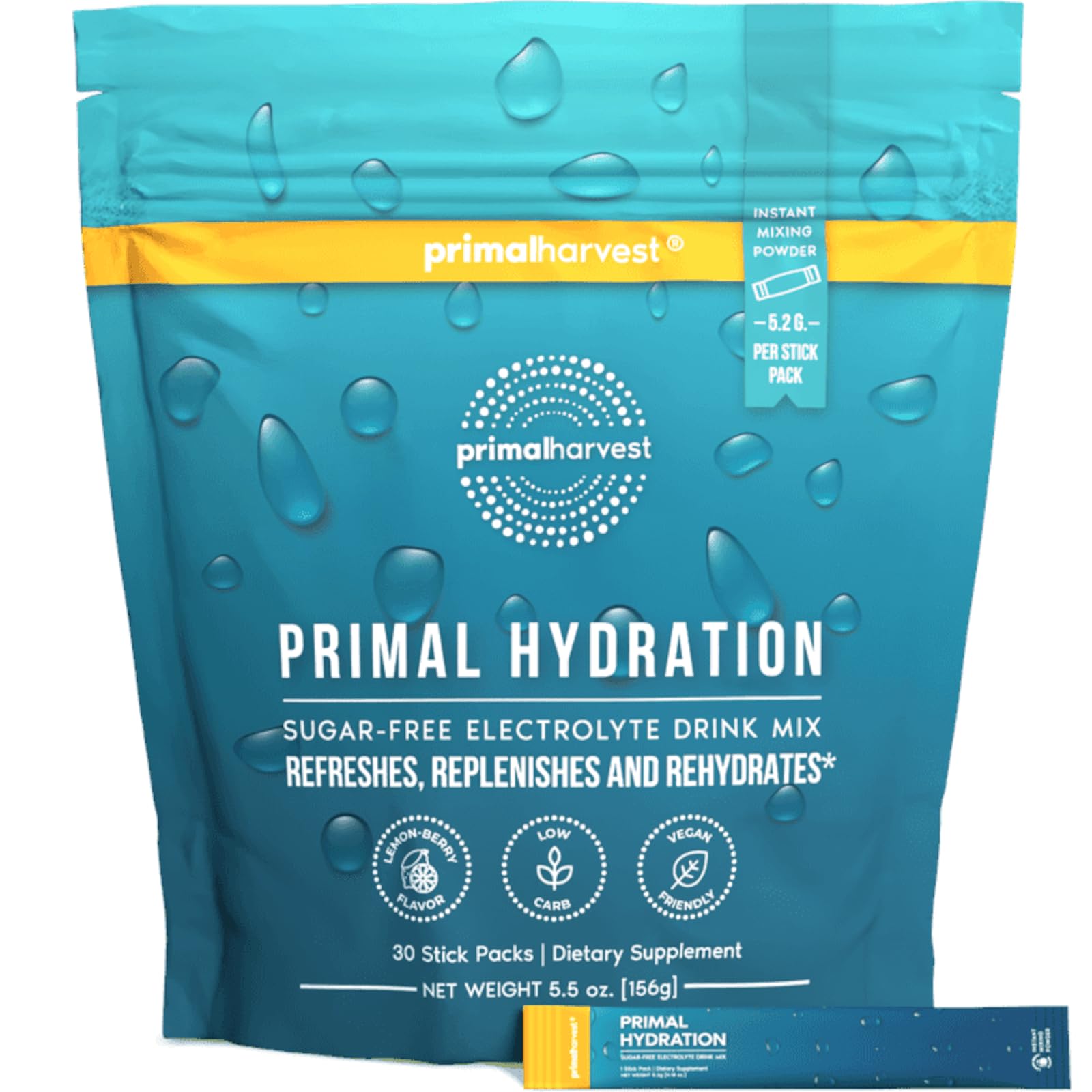 Primal Harvest Electrolytes Powder Packets Primal Hydration, Easy Open Packets, Energy Drink Mix (Lemon Berry, 30 Packs) (1 Bag) Primal Harvest buy supplements canada
