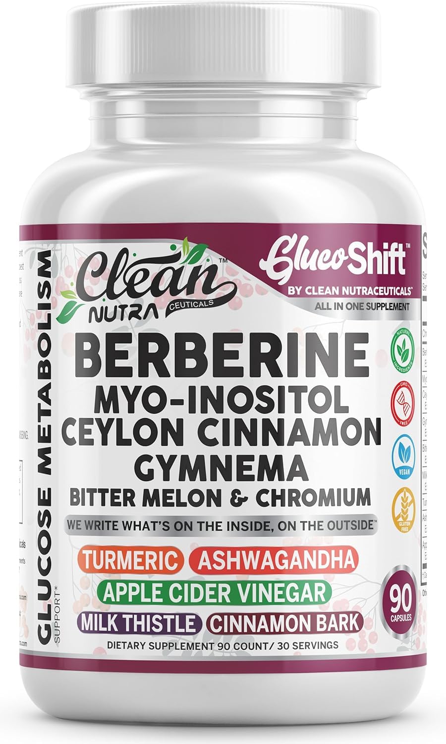 Clean Nutra Berberine Supplement Myo-Inositol Ceylon Cinnamon Gymnema Bitter Melon Chromium Complex for Digestion, Antioxidant Support & Wellness 90 Vegan Capsules Non-GMO Clean Nutraceuticals buy supplements canada