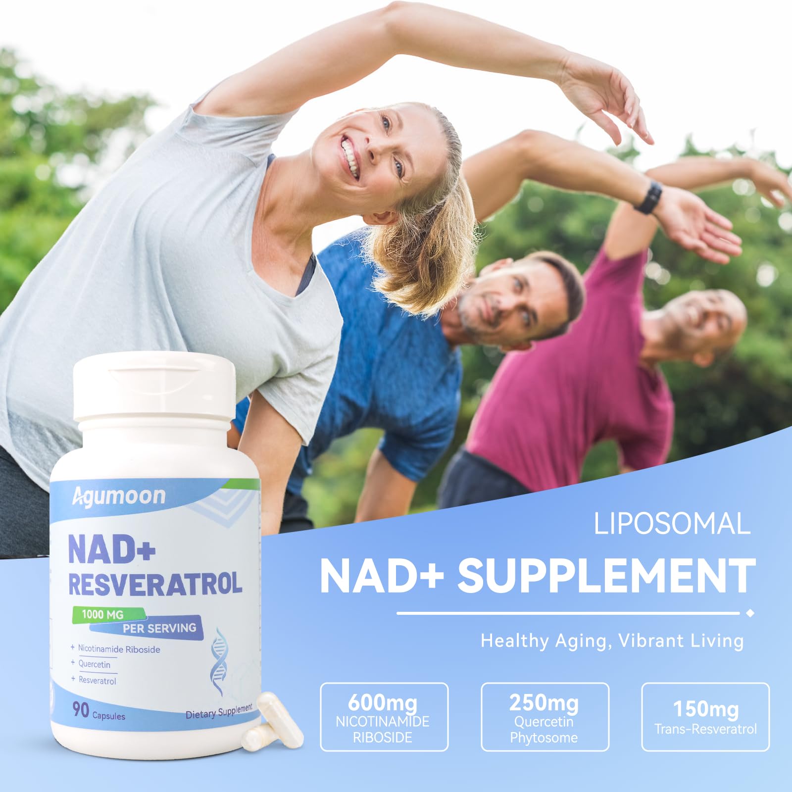 Agumoon NAD+ Supplement 1000mg, Liposomal NAD Nicotinamide Riboside Supplement with Resveratrol & Quercetin for Women and Men - 90 Capsules Agumoon buy supplements canada