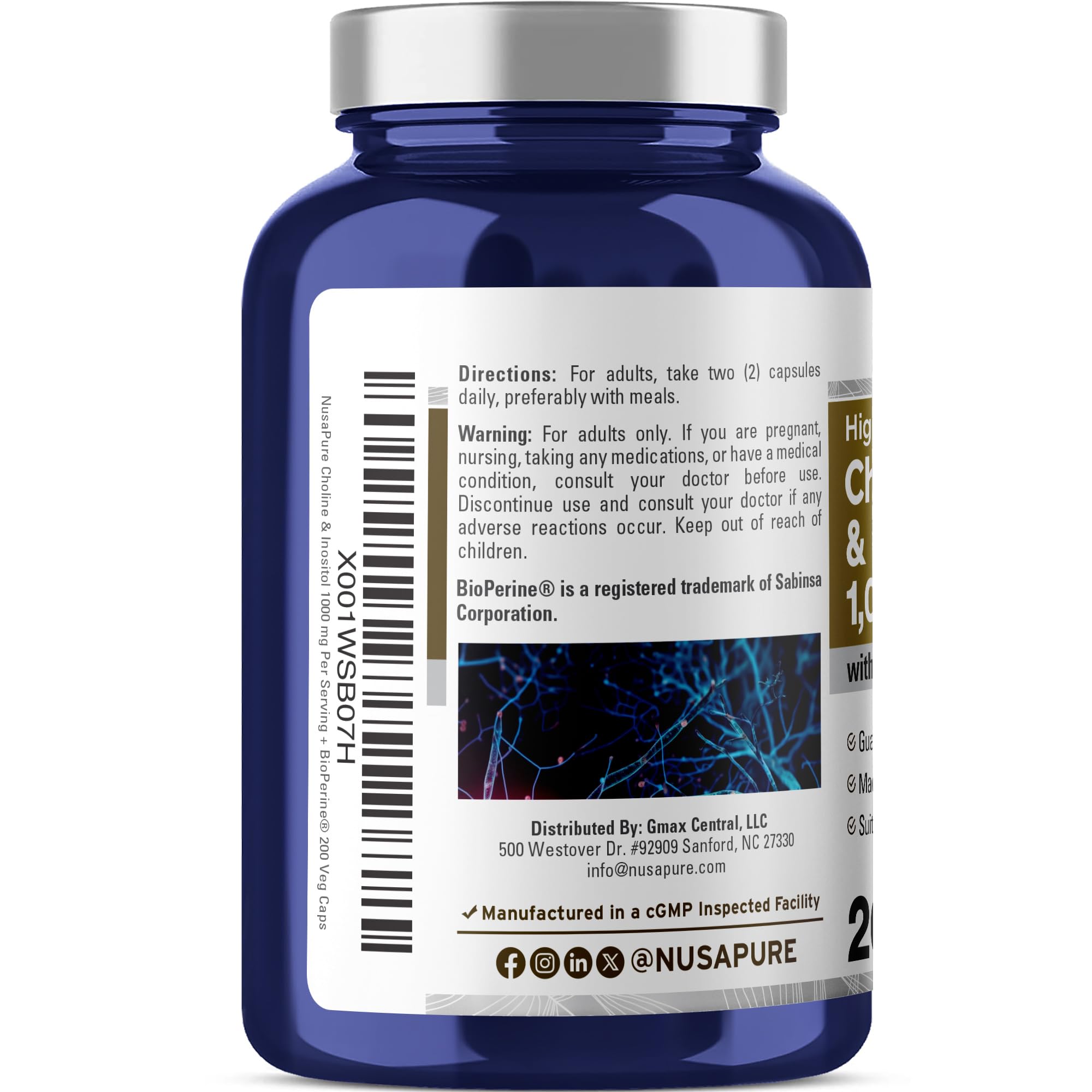 NusaPure Choline & Inositol - Suitable for Vegetarian/Vegan, Non - GMO - 1000mg - 200 Veggie Capsules NusaPure buy supplements canada