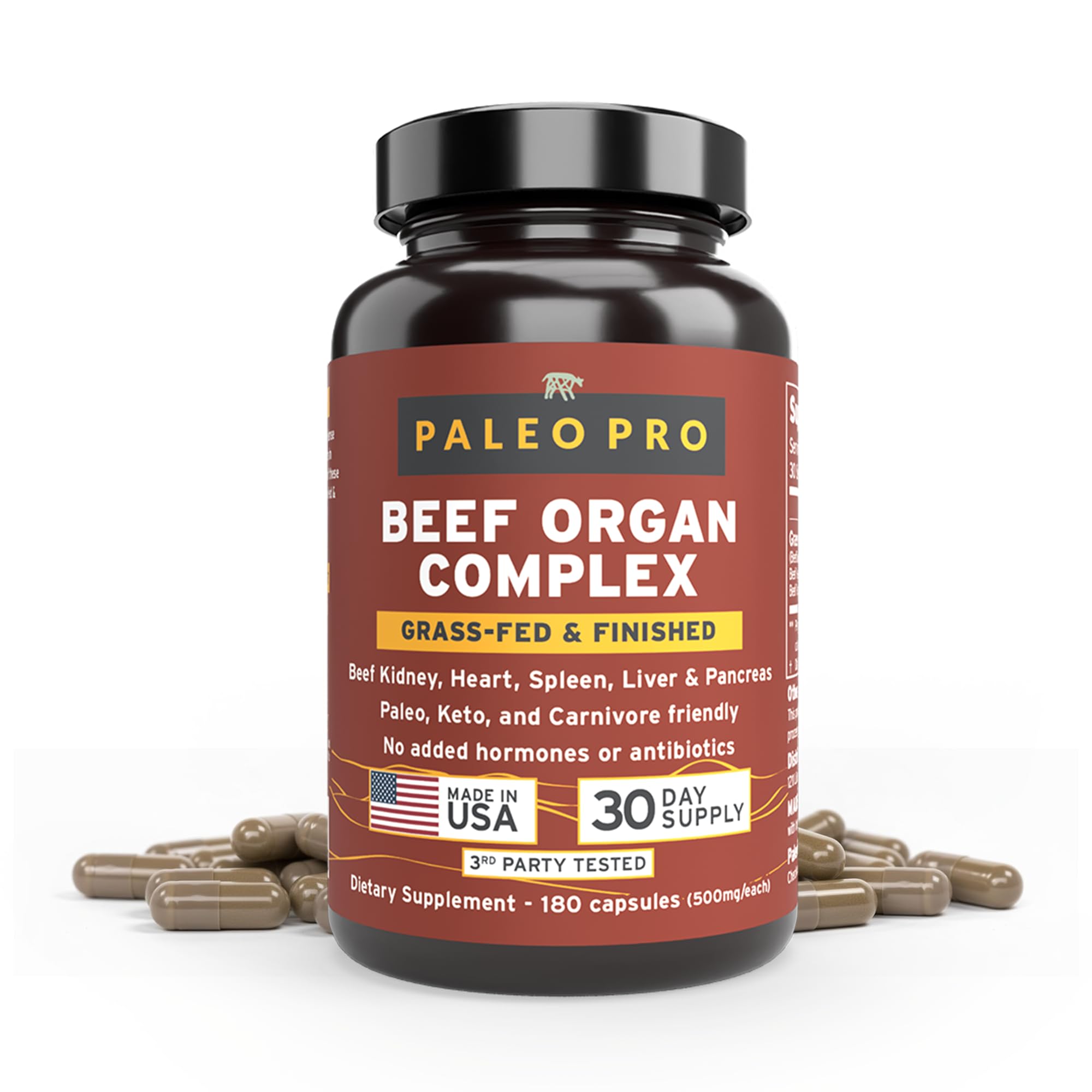 Paleo Pro O.G. Blend Premium Beef Organs Capsules, Kidney, Heart, Liver, Spleen and Pancreas from Grass Fed & Pastured Cows, Dietary Supplement, No GMO, 180 Capsules (Beef Organ Complex) Paleo Pro buy supplements canada
