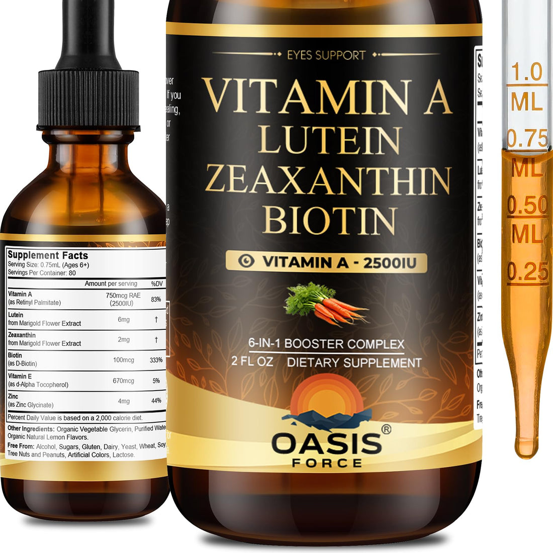 OASIS FORCE 6 in 1 Vitamin A Liquid Drops with Lutein & Zeaxanthin, Vita A Retinyl Palmitate for Skin, Vision & Immune Support, Adults & Kids Ages 6+, Vegan, Non-GMO, 2 Fl Oz OASIS FORCE buy supplements canada