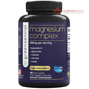 Greensential 5-in-1 Magnesium Complex 500mg | Glycinate, Malate, Citrate, Oxide & Aquamin® | for Sleep, Muscle & Heart Support | High Absorption, Vegan, 120 Capsules Greensential buy supplements canada