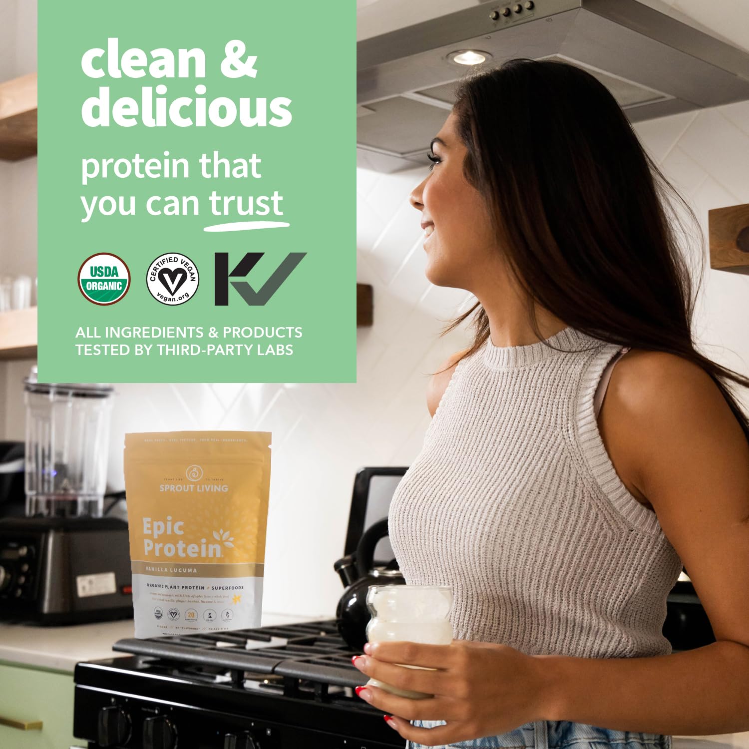 Sprout Living Epic Protein, Plant Based Protein & Superfoods Powder, Vanilla Lucuma Powder | 20 Grams Organic Protein Powder, Vegan, Non Dairy, Non-GMO, Gluten Free, Low Sugar (1 Pound, 12 Servings) Sprout Living buy supplements canada