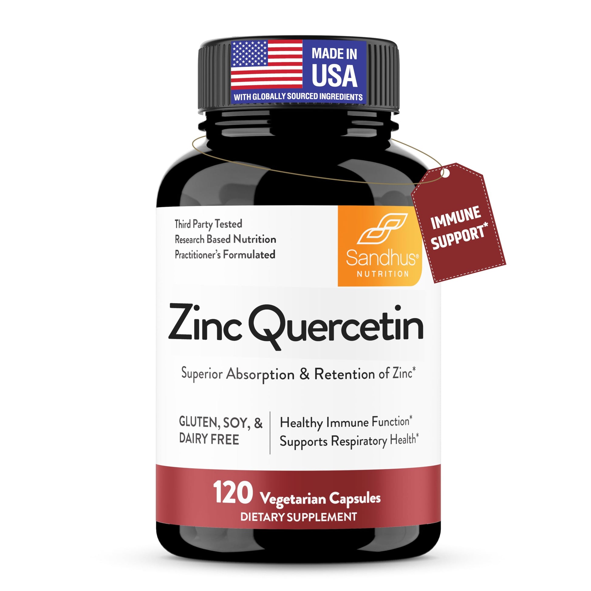 Sandhu's Zinc Quercetin 120 Vegetarian Capsules (Pack of 1) | High Absorption Zink Supplements for Immunity and Seasonal Allergy | Antioxidant Immune Support Sandhu's buy supplements canada