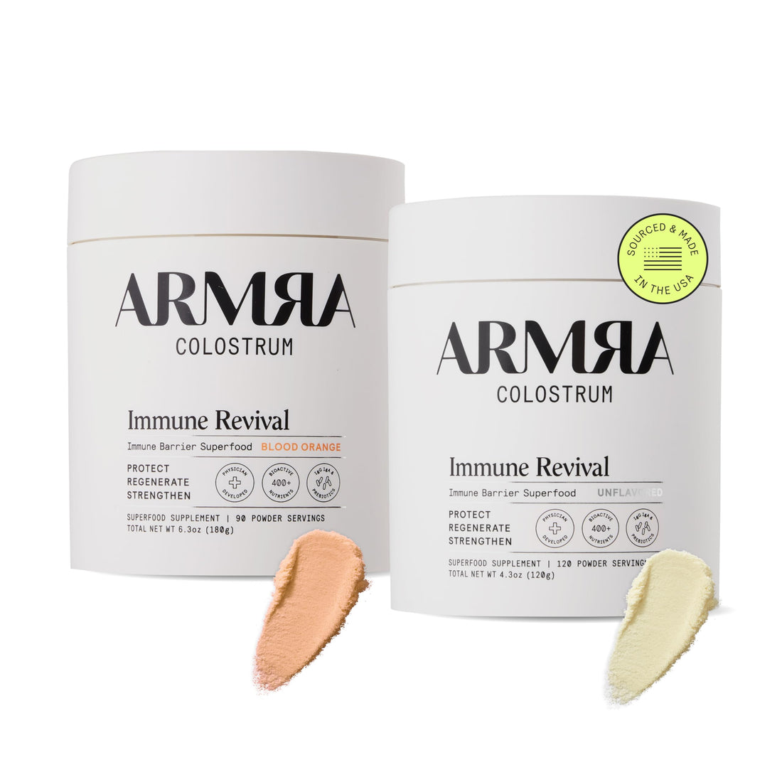 ARMRA Colostrum™ Premium Powder, Grass Fed, Gut Health Bloating Immunity Skin & Hair, Contains 400+ Bioactive Nutrients, Potent Bioavailable, Keto, Gluten & Fat Free (Unflavored and Blood Orange Jars) ARMRA buy supplements canada