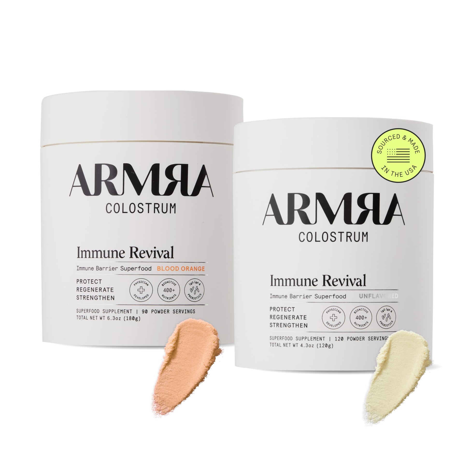 ARMRA Colostrum™ Premium Powder, Grass Fed, Gut Health Bloating Immunity Skin & Hair, Contains 400+ Bioactive Nutrients, Potent Bioavailable, Keto, Gluten & Fat Free (Unflavored and Blood Orange Jars) ARMRA buy supplements canada