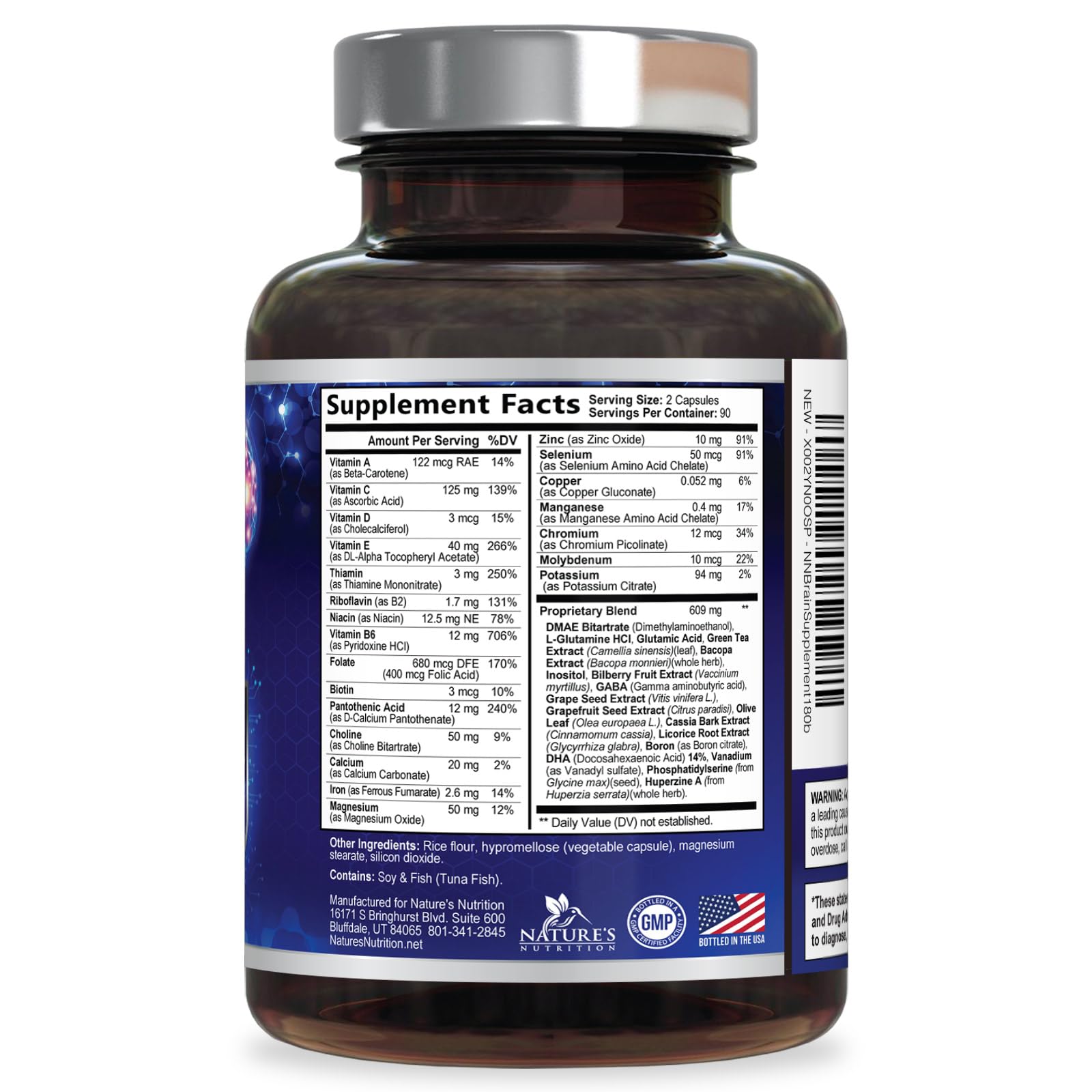 Brain Memory Supplement Pills - 3X Strength Nootropics for Concentration, Clarity & Focus Support - Brain Health Cognitive Vitamins with Bacopa, Phosphatidylserine & DMAE, Brain Booster - 180 Capsules Nature's Nutrition buy supplements canada