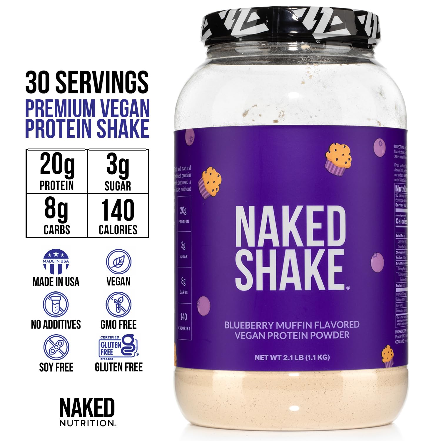 Naked Shake - Blueberry Muffin Protein Powder - Flavored Plant Based Protein Naked Nutrition buy supplements canada