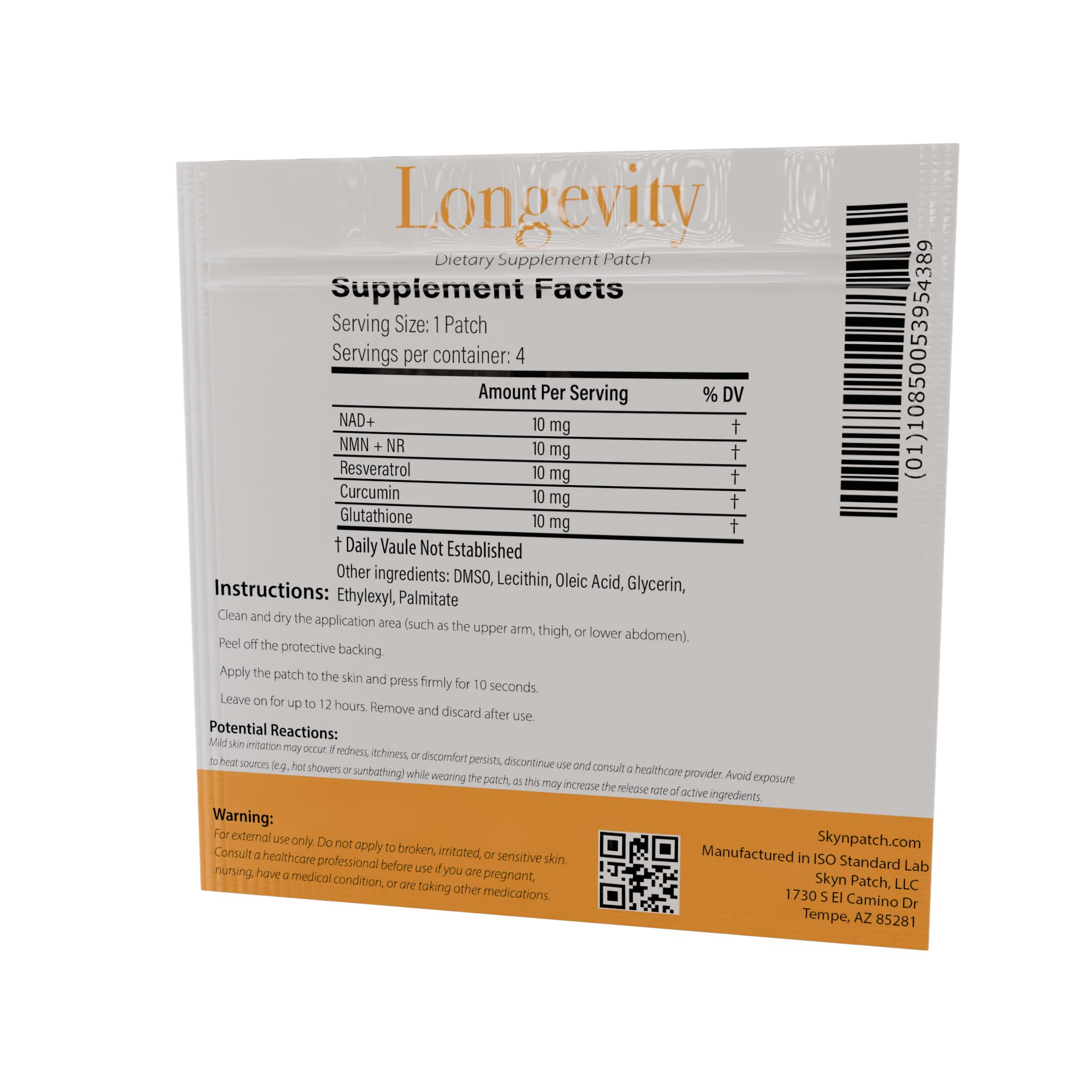 SkynPatch Longevity Transdermal Wellness Patch – NAD+, Resveratrol, Curcumin & Glutathione | Cellular Wellness + Antioxidant Support | 4 Patch Pack Skyn Patch buy supplements canada
