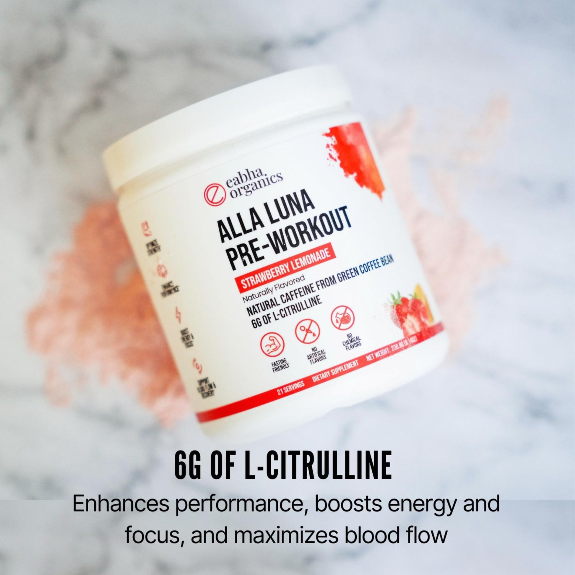 Eabha Organics Alla Luna Pre-Workout - Strawberry Lemonade - to Support Energy, Focus Eabha Organics buy supplements canada