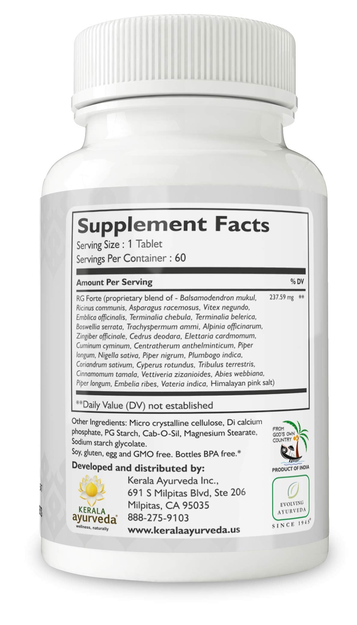 Kerala Ayurveda RG Forte Tablet - Herbal Tablet for Supporting Healthy Joint Function and Balancing Vata & Kapha, 60 Count Kerala Ayurveda buy supplements canada