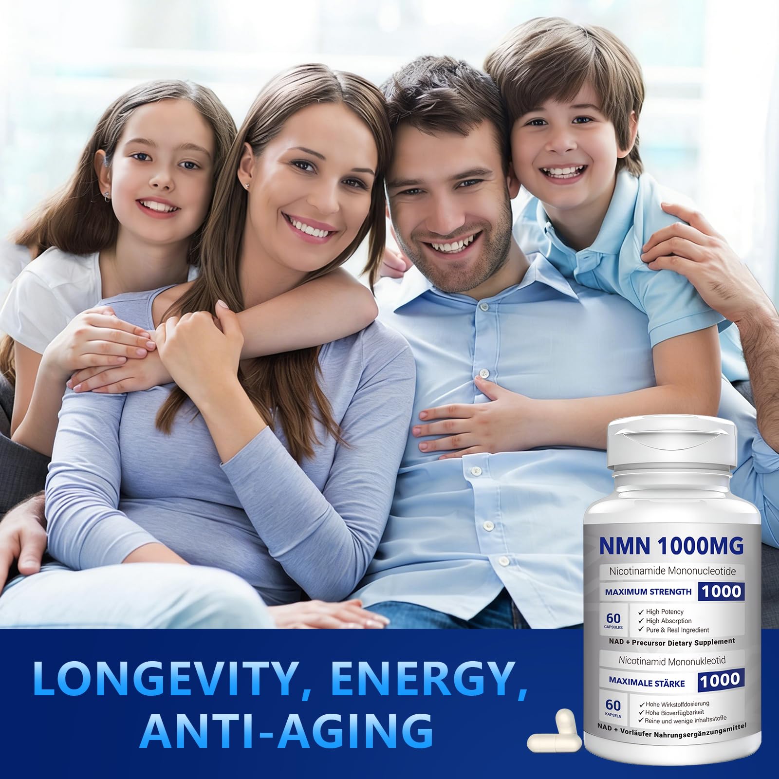 NMN 1000mg Per Serving Maximum Strength - 99% Pure NMN (Nicotinamide Mononucleotide) for NAD, Cell, Immune, Energy, Anti-Aging & Longevity, Stabilized NMN Supplements 1000mg - 60 Veggie Capsules CFUKING buy supplements canada