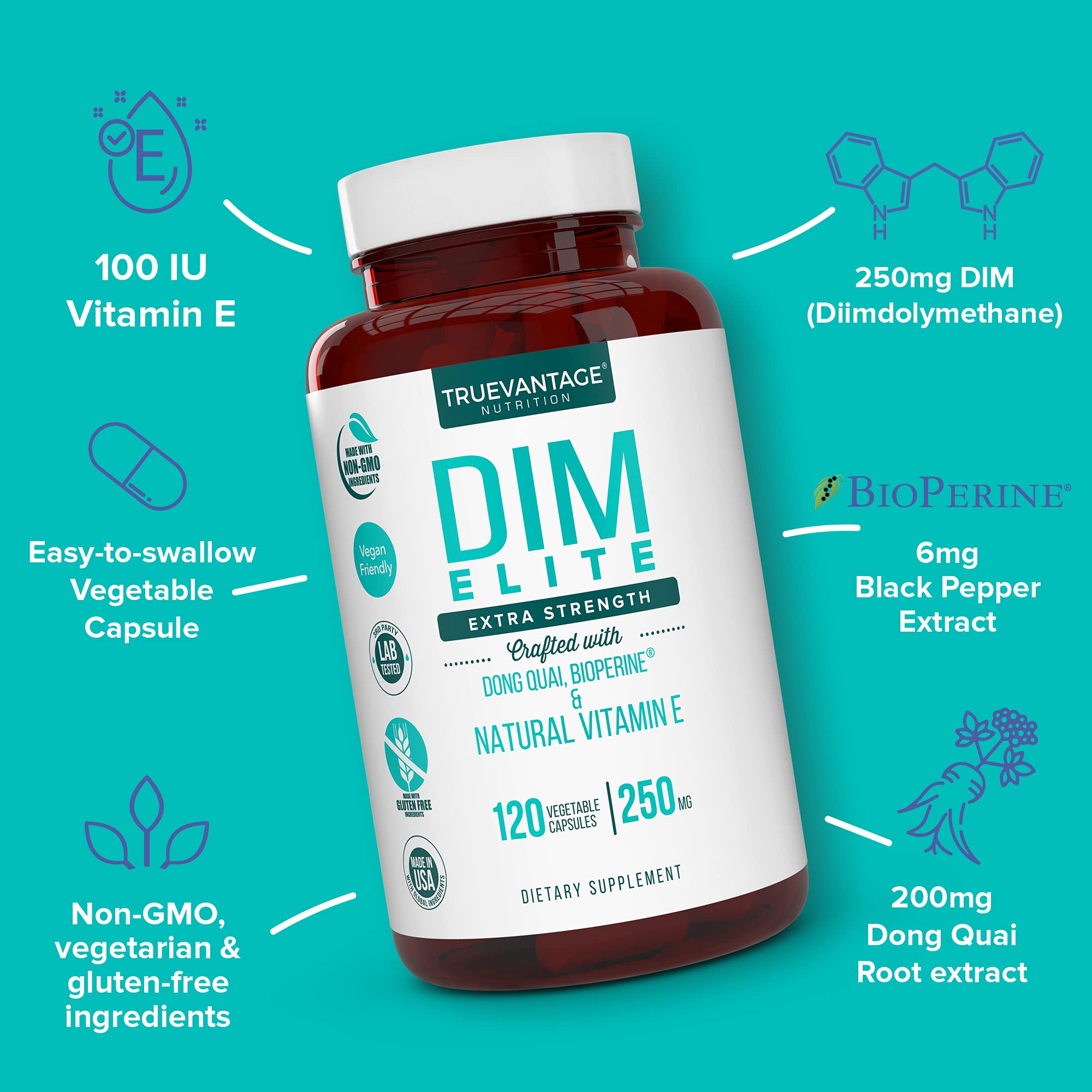DIM Supplement 250mg (Diindolylmethane)-Plus Dong Quai, Natural Vitamin E & BioPerine - Supports Menopause Relief & Hormonal Acne -Hormone Balance Support for Women and Men-Veggie Caps Truevantage Nutrition buy supplements canada