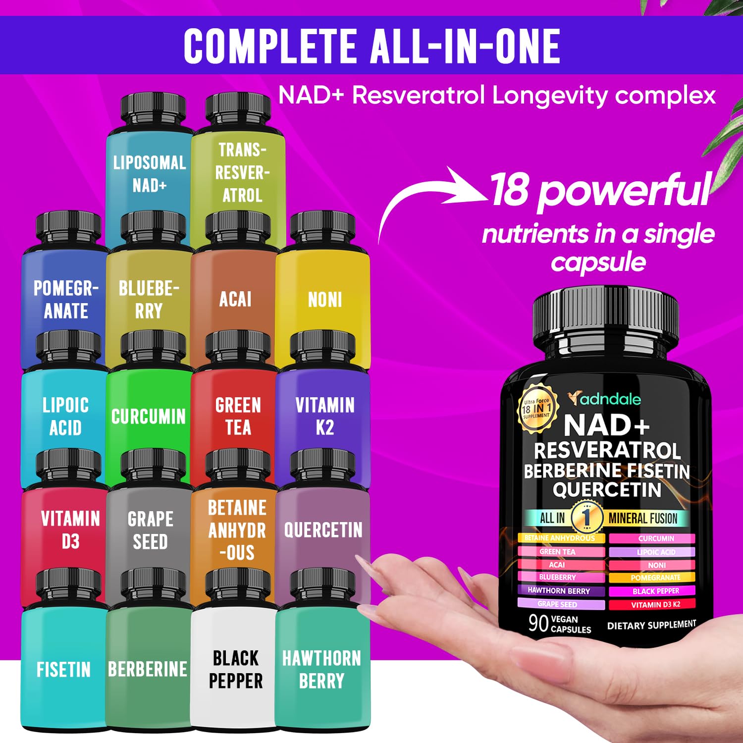 Adndale Liposomal NAD Supplement. Longevity Formula NMN Supplement Alternative. 90CT Advanced NAD+ Resveratrol Adndale buy supplements canada