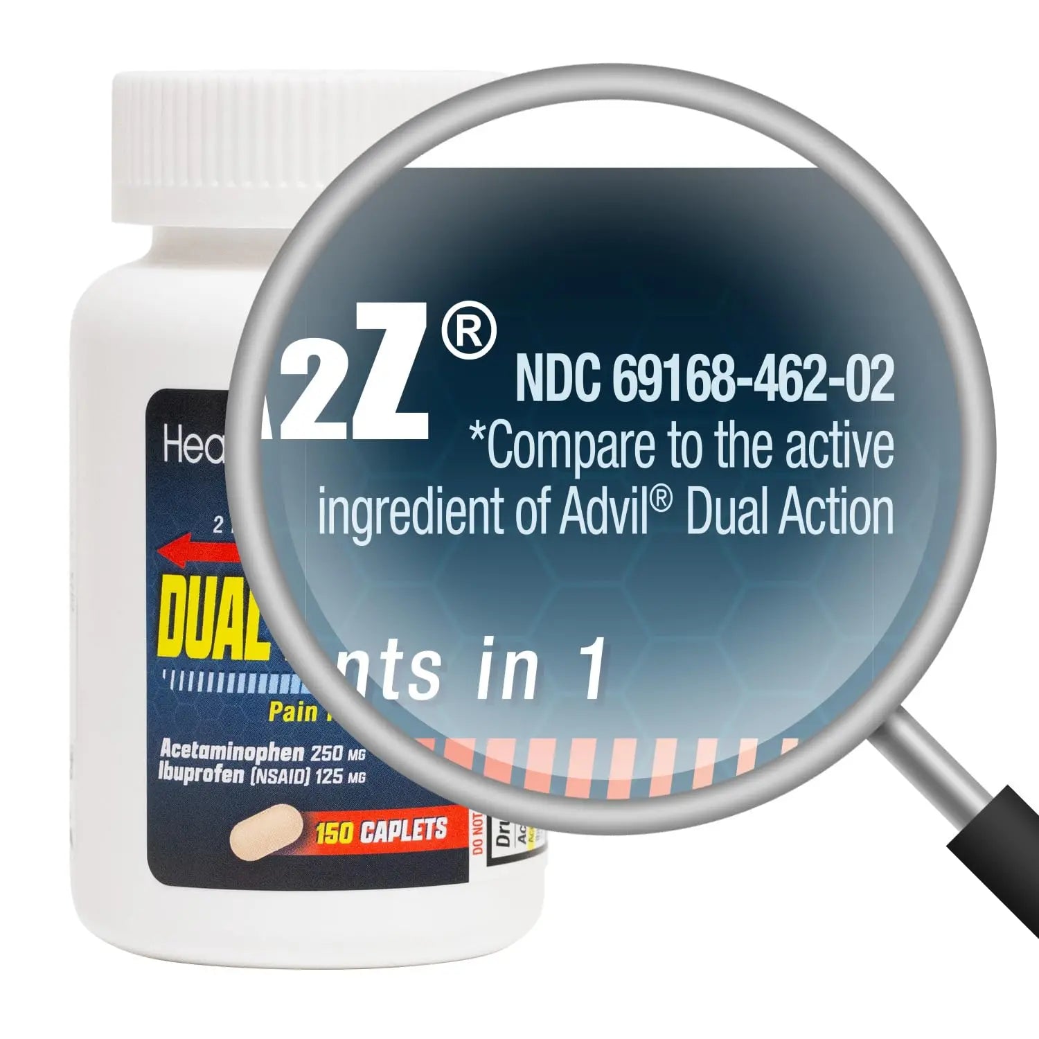 HealthA2Z® Dual Action Pain Relief | Acetaminophen 250mg & Ibuprofen (NSAID) 125mg | Contains Two Medicines | Relief from Headache, Fever & Backache (150 Caplets) HealthA2Z buy supplements canada