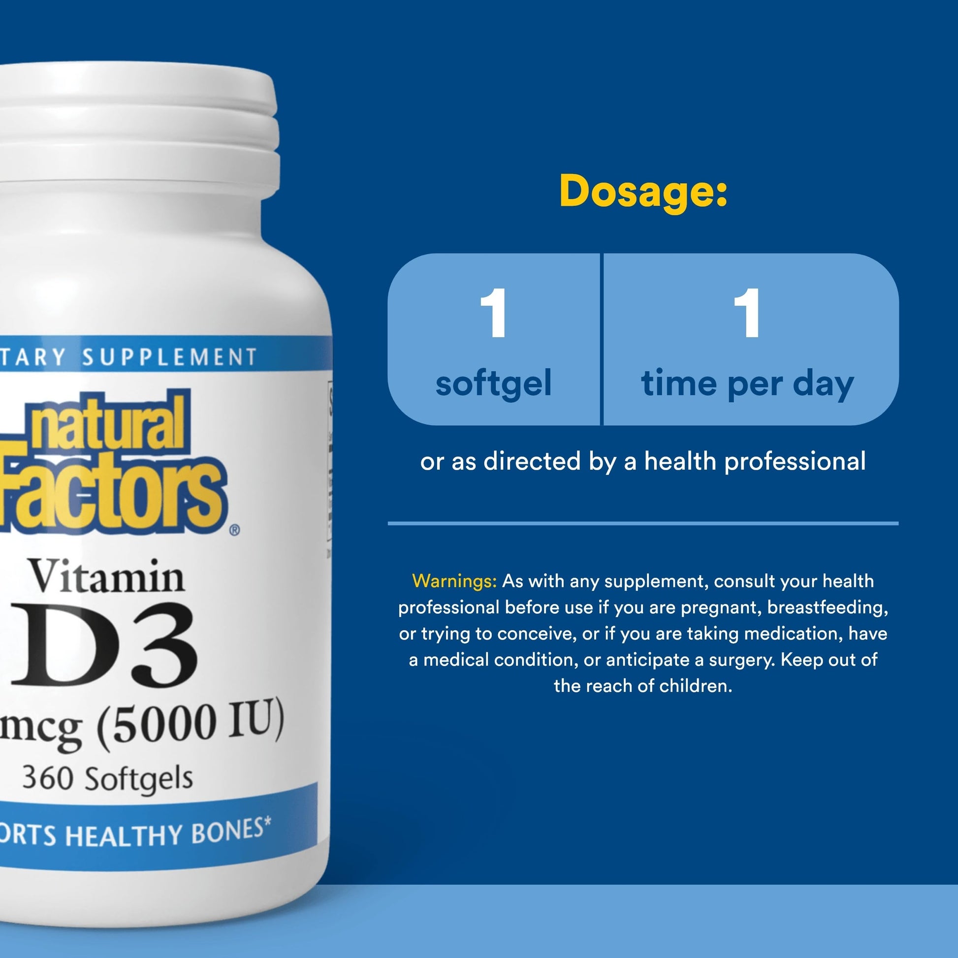 Natural Factors, Vitamin D3 5000 IU (125 mcg), Supports Strong Bones, Muscles and Immune Function, 360 Softgels Natural Factors buy supplements canada