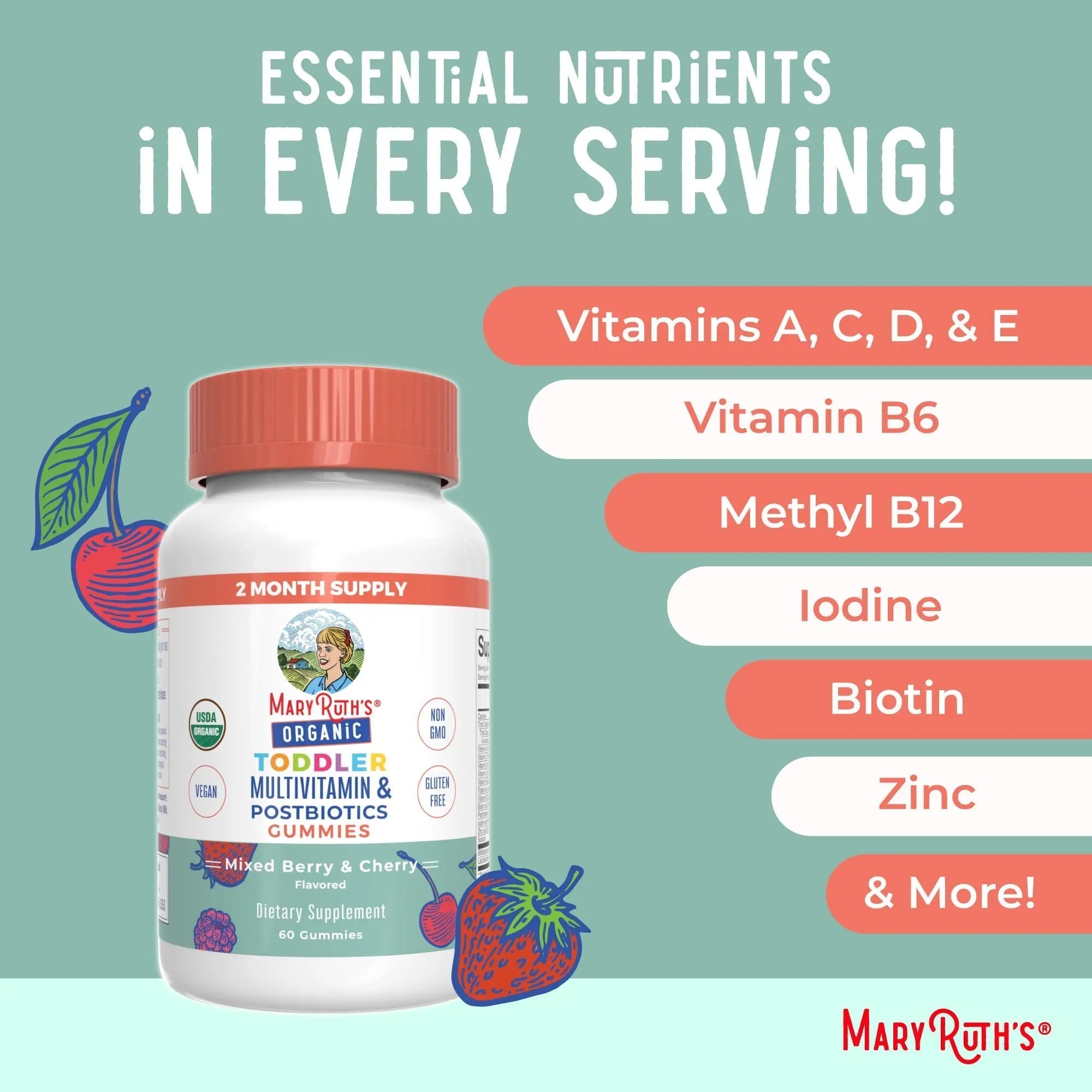 MaryRuth Organics Toddler Multivitamin Gummies + Postbiotics | USDA Organic | Vitamins for Kids Ages 2+ | Immune Support | Vitamin C | MaryRuth Organics buy supplements canada