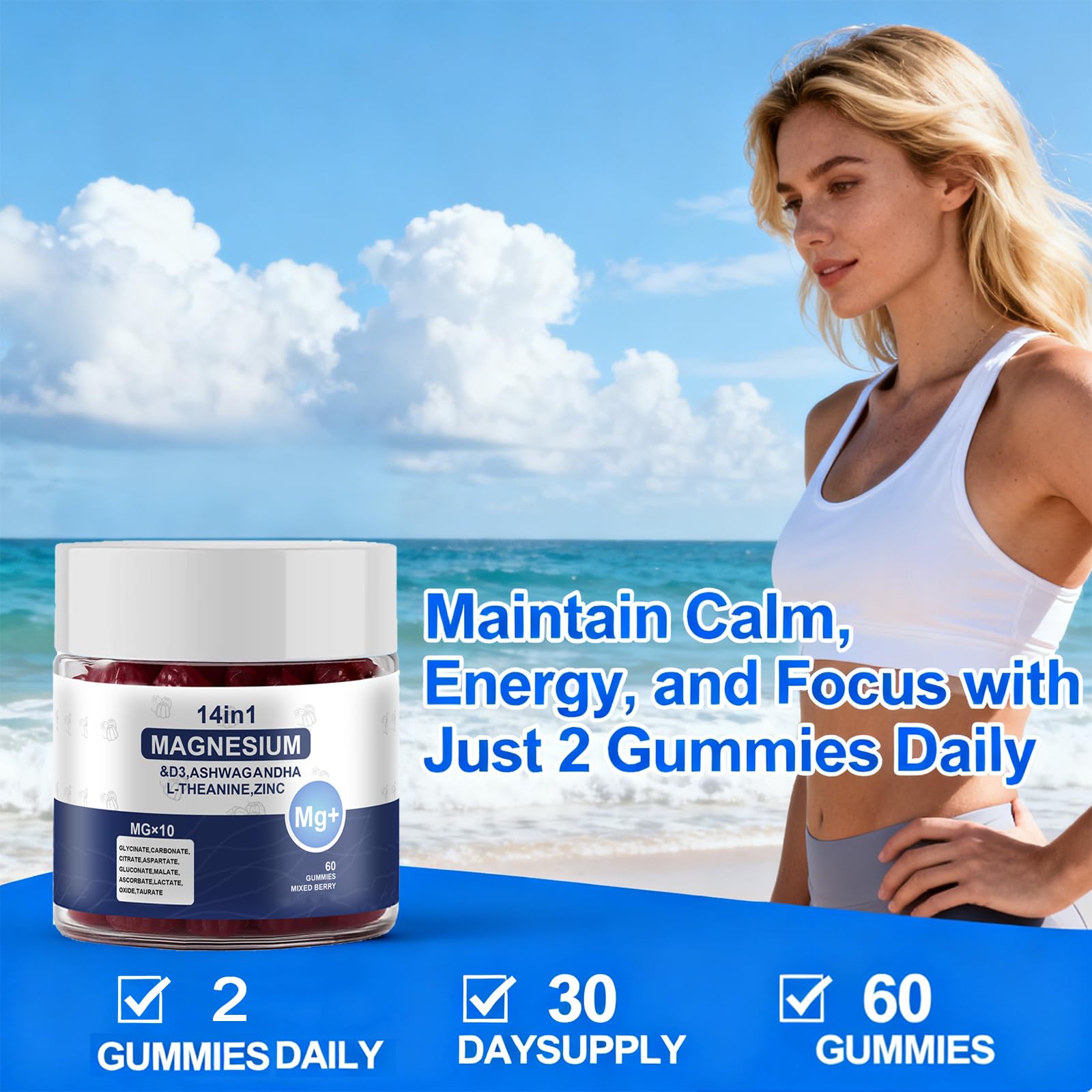Magnesium Complex Gummies for Women & Men, Calm Magnesium Gummies for Women & Men, 14-in-1 with Ashwagandha, L-Theanine, Vitamin D3 & Zinc, 60 Count (1) UYPO buy supplements canada