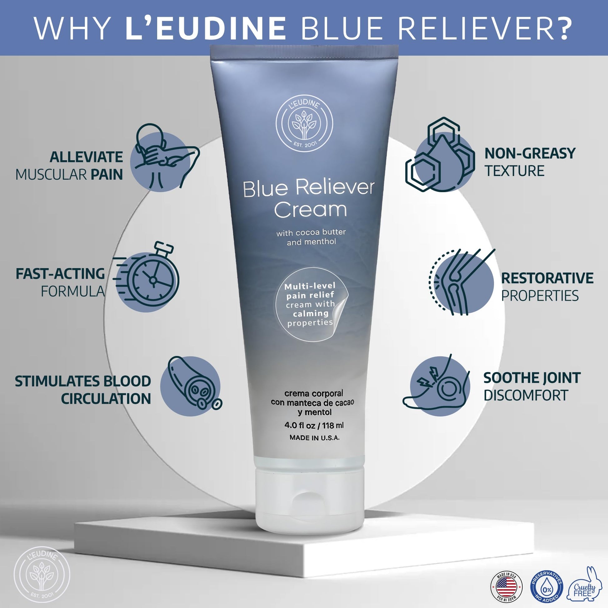 L'EUDINE Blue Reliever Cream – Joint and Muscle Therapy, Body Cream with Cocoa Butter and Menthol L'eudine buy supplements canada