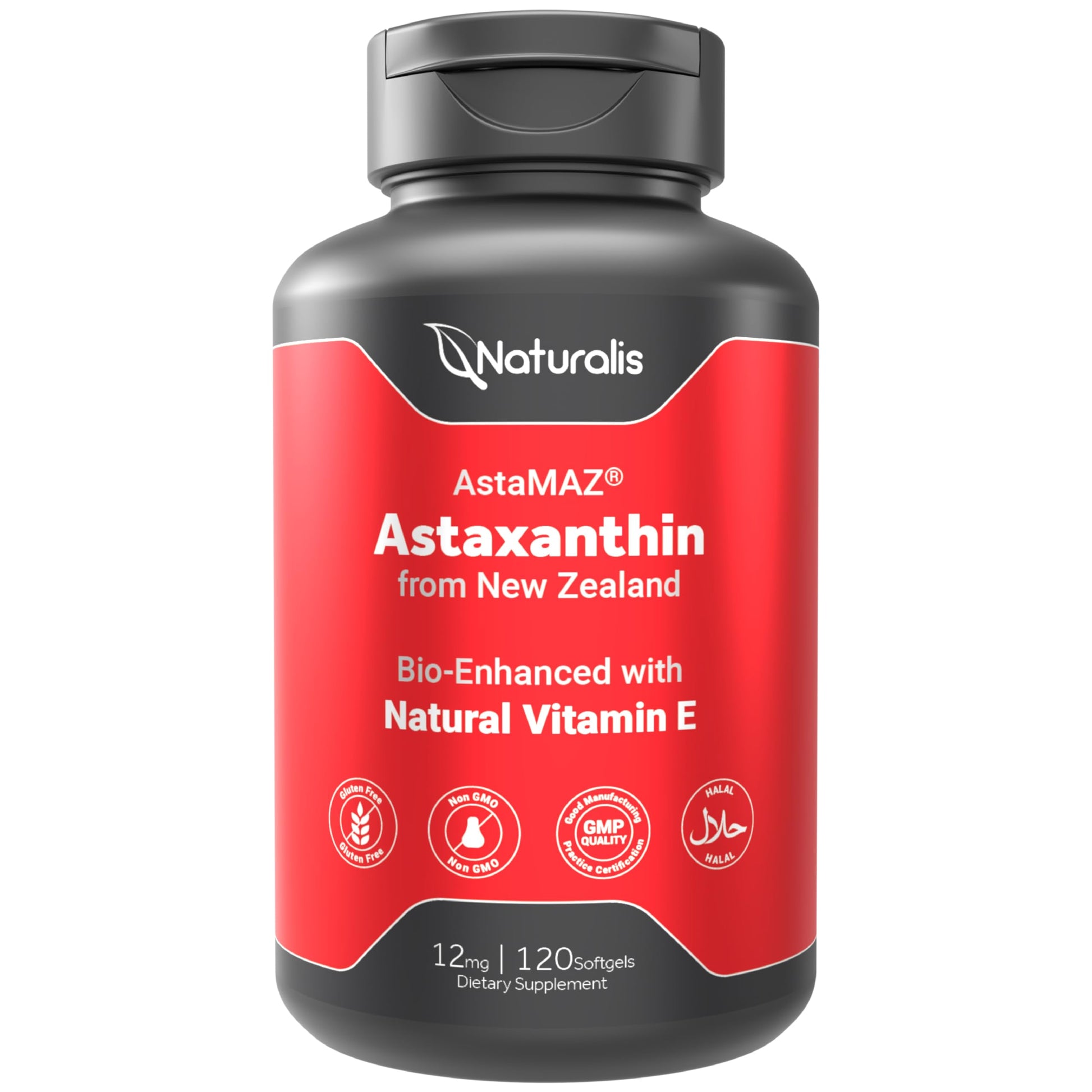 Naturalis New Zealand Astaxanthin (12mg) | Enhanced with Natural Vitamin E | Non-GMO, Soy & Gluten Free | 120 Softgels (4 Month Supply) Naturalis buy supplements canada