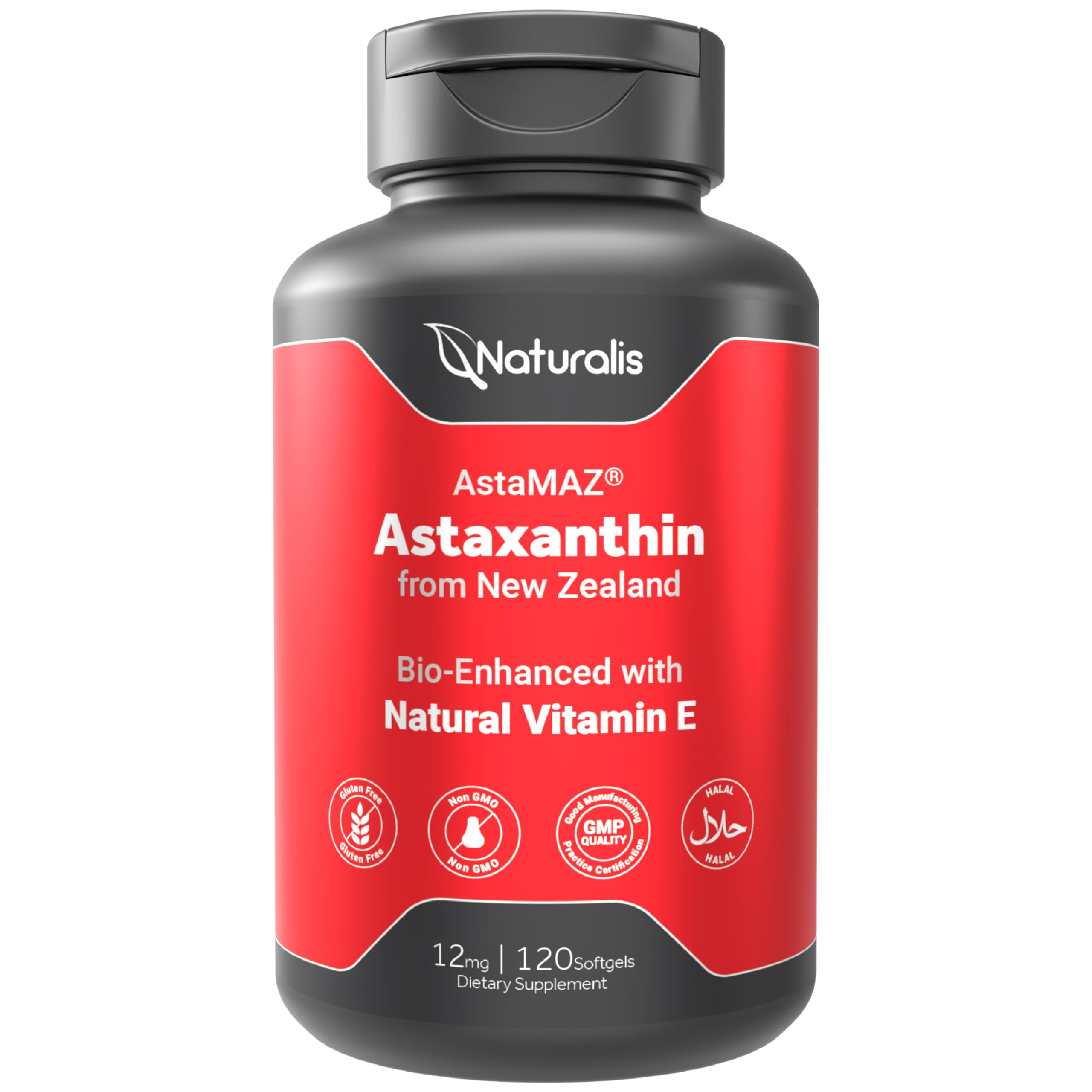 Naturalis New Zealand Astaxanthin (12mg) | Enhanced with Natural Vitamin E | Non-GMO, Soy & Gluten Free | 120 Softgels (4 Month Supply) Naturalis buy supplements canada