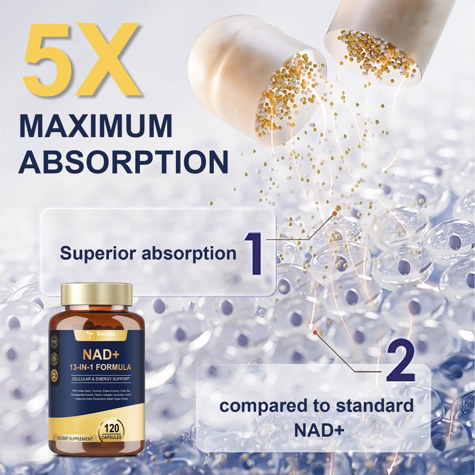 Totaria (2 Packs) NAD Supplement for Women Men with nicotinamide riboside resveratrol,Quercetin, Betaine Boost NAD+ Levels NAD Plus Supplement for Anti Aging, Energy, Immune, Focus 120 Capsules Totaria buy supplements canada