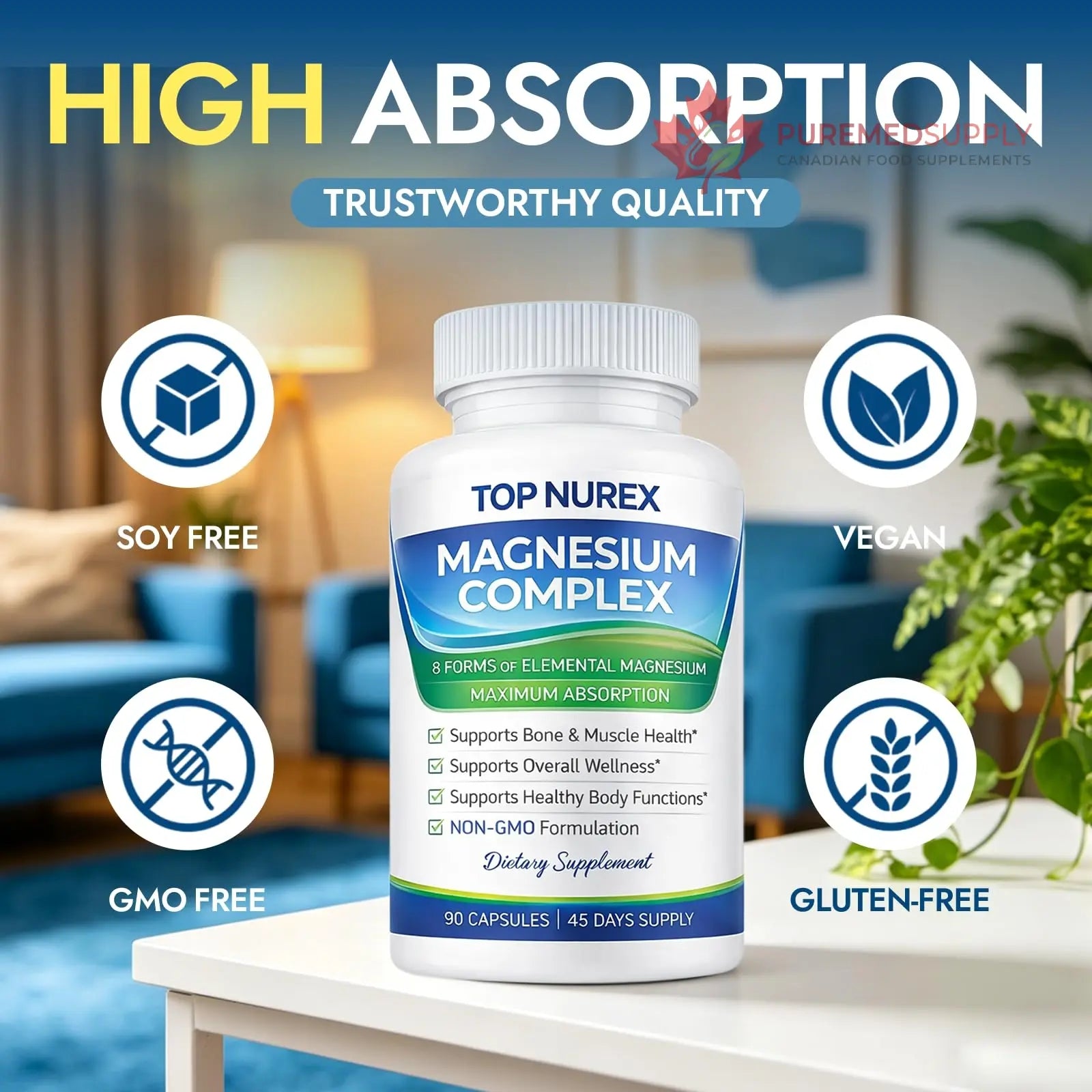 Top Nurex Magnesium Complex 1000 mg, 8-Source Magnesium Blend with Glycinate, Citrate, Malate & Taurate, Vegan Formula, Non-GMO, 90 Capsules Top Nurex buy supplements canada