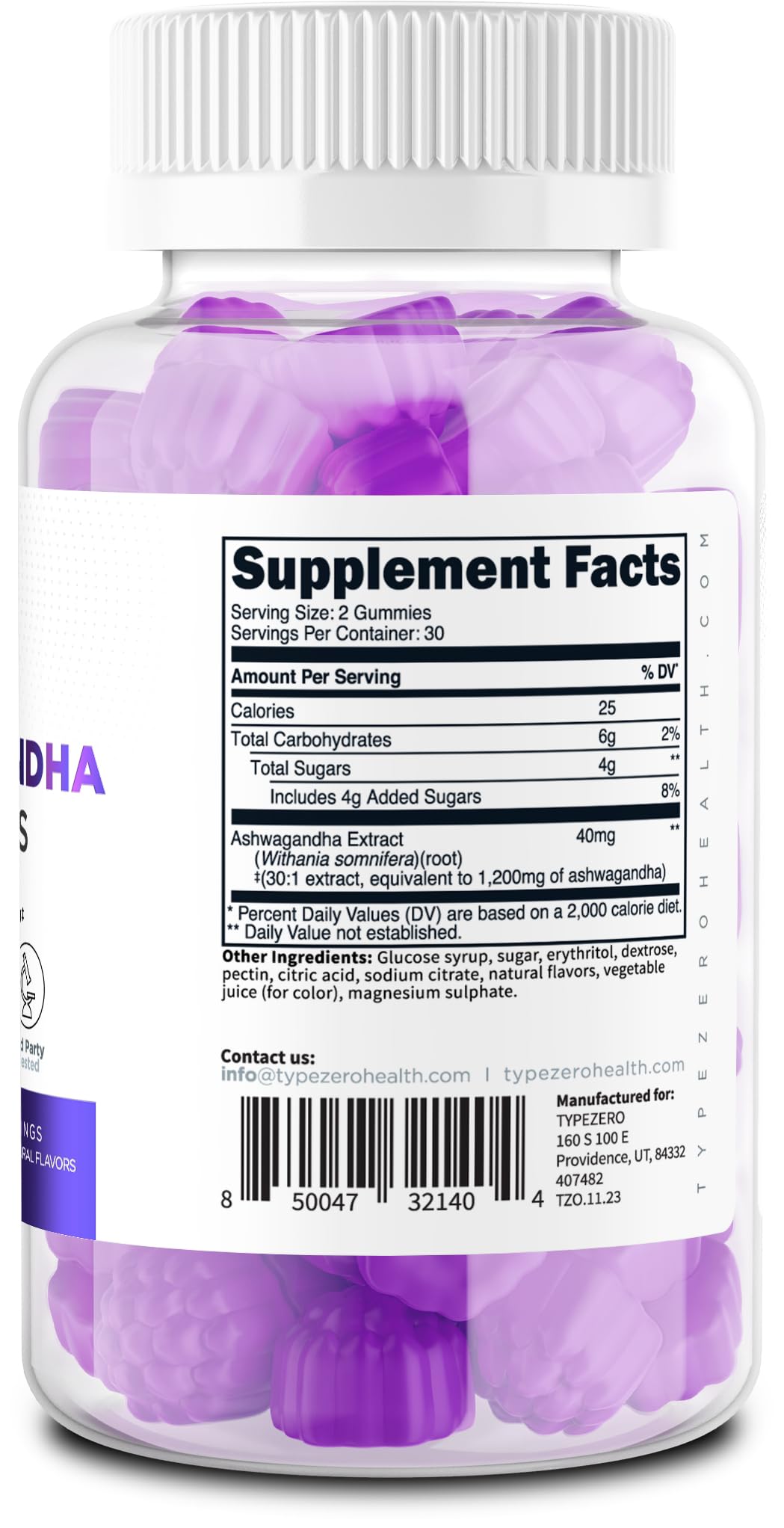 Type Zero Ashwagandha Gummies 60 Gummies for 30 Servings Per Bottle - Ashwagandha Herbal Extract Supplement, Gluten Free, GMO Free Type Zero buy supplements canada