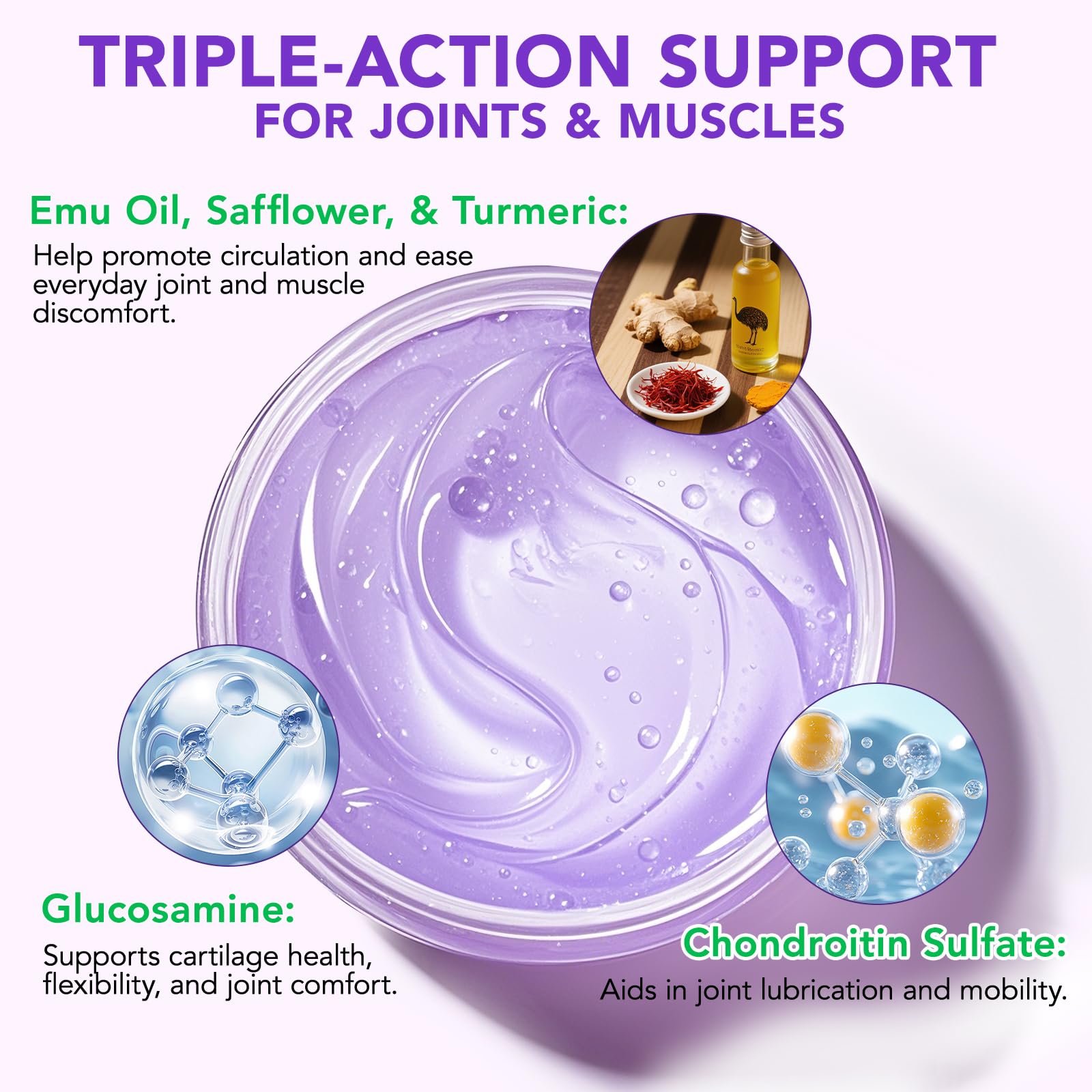 Joint Massage Purple Gel, Soothing Massage Cream for Joint Activities, Muscle, Knees, Lumbar, Neck, Back, Hands/Feet, Light-Weight & Easliy Spread for Post-Workout, Long-time Sitting|3.53Oz chenyayun buy supplements canada