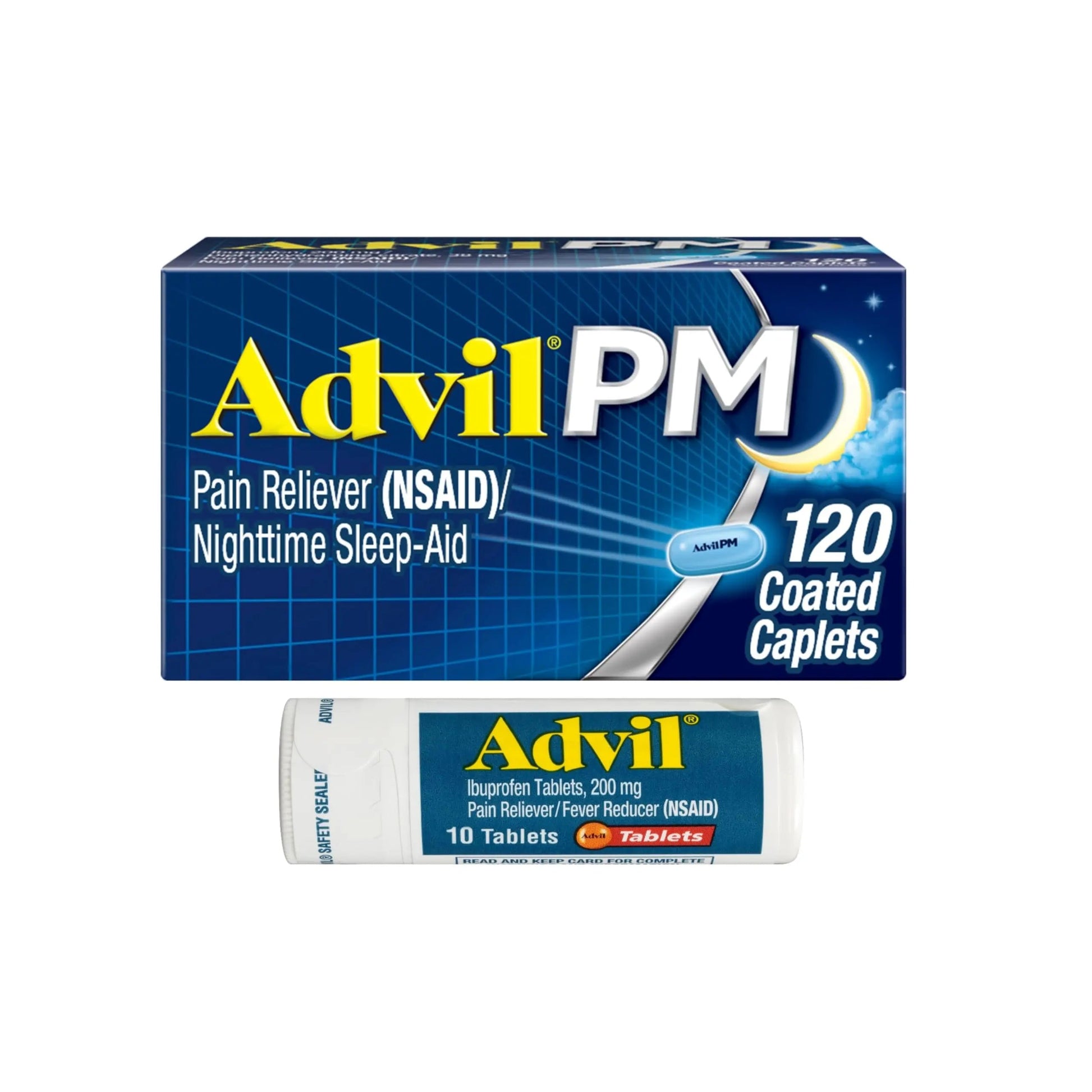Advil PM Pain Reliever and Nighttime Sleep Aid, Ibuprofen for Pain Relief and Diphenhydramine Citrate for a Sleep Aid - 120 Coated Caplets and Pain Reliever and Fever Reducer, 10 Count Tablets Advil buy supplements canada