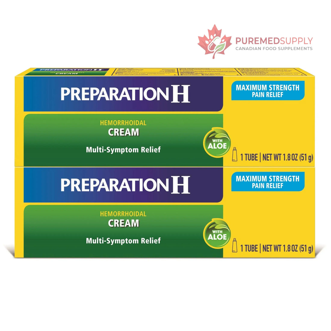 Preparation H Hemorrhoid Symptom Treatment Cream (2 x 1.8 Ounce Tube), Maximum Strength Multi-Symptom Pain Relief with Aloe Preparation H buy supplements canada