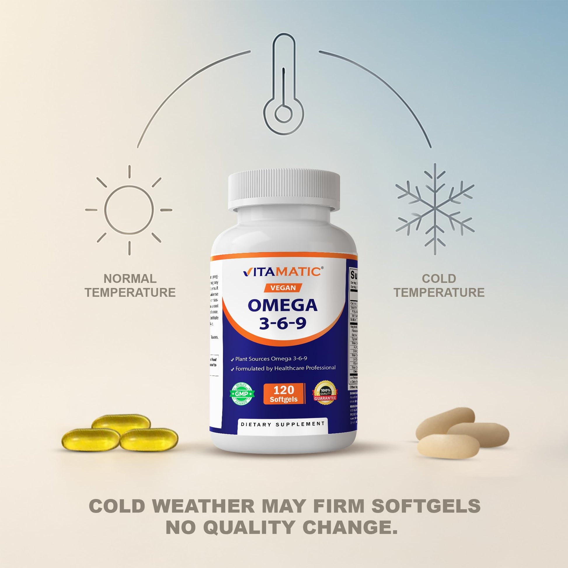 Vitamatic Vegan Omega 3-6-9 Complex 1250mg | Flaxseed, Olive, Borage & Algae Oils | Plant-Based Omegas | 120 Softgels Vitamatic buy supplements canada