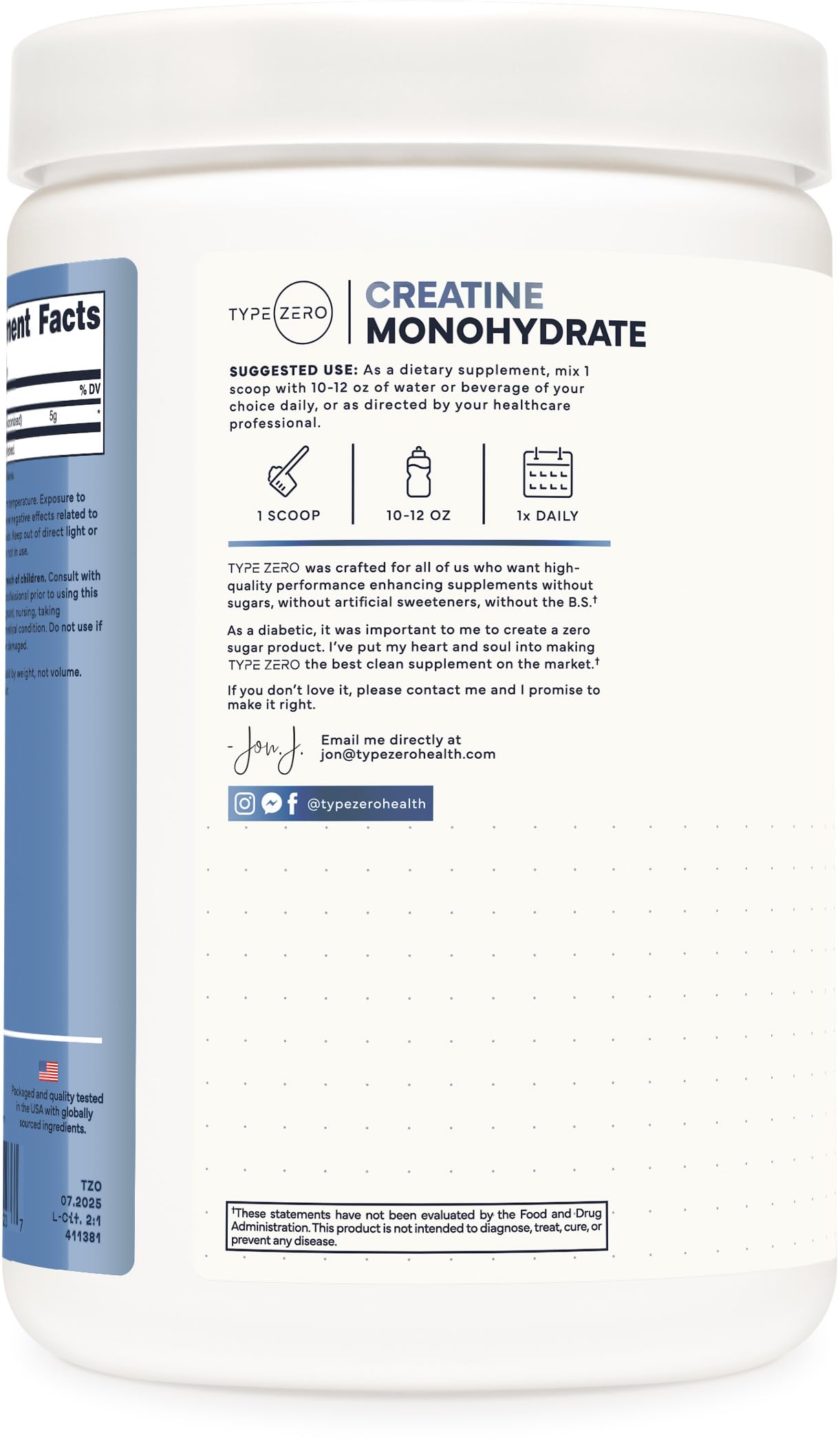 Type Zero Creatine Monohydrate Powder (Unflavored | 500g), 5000 mg Per Serving, Micronized, Zero Sugar, Keto Friendly & Gluten Free, 100 Servings Type Zero buy supplements canada