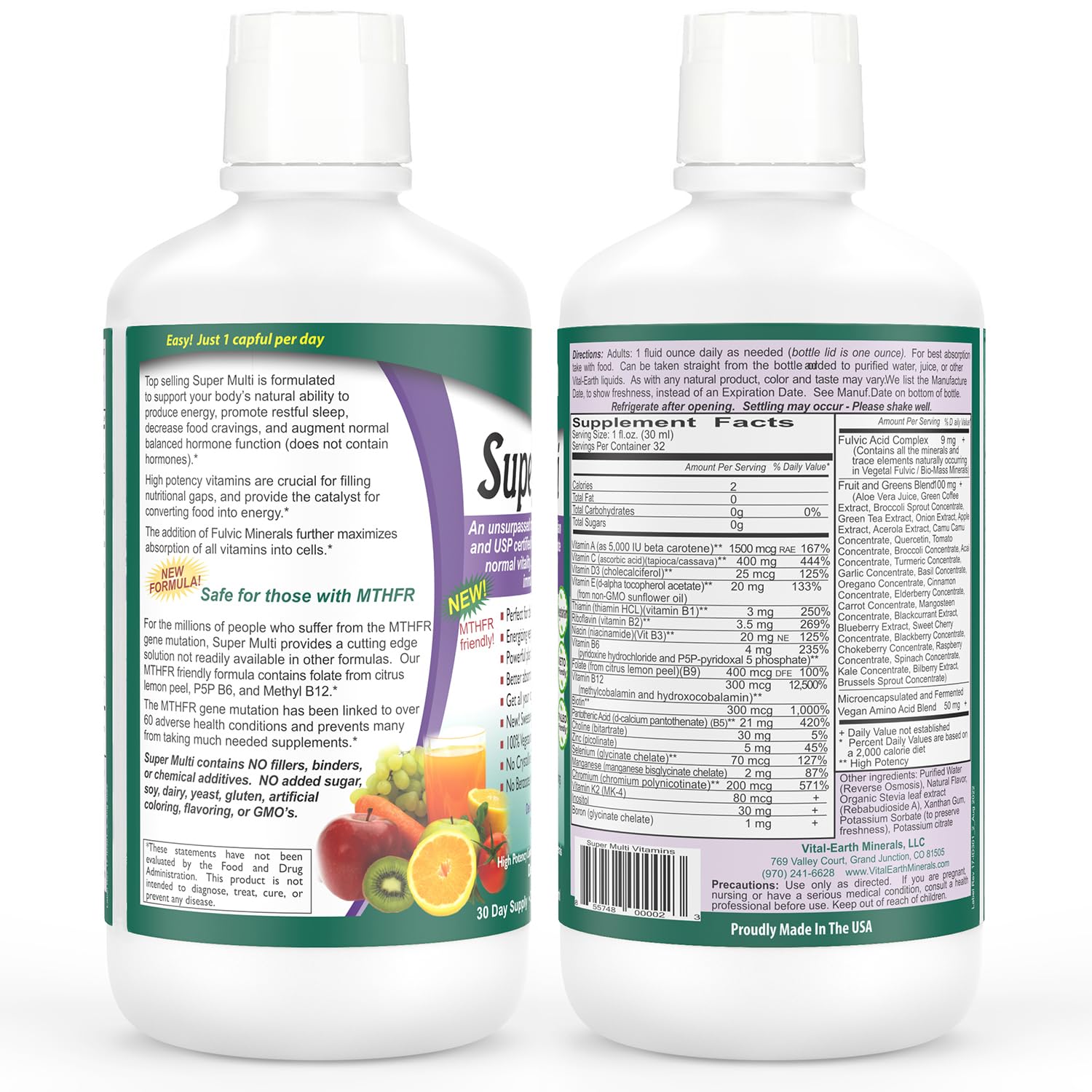 Vital Earth Minerals Detox and Wellness Support – Fulvic Humic Mineral Blend with 70+ Trace Minerals + Super Multi, Liquid Multivitamins, MTHFR Enhancement, 32 OZ Ea Vital Earth Minerals buy supplements canada
