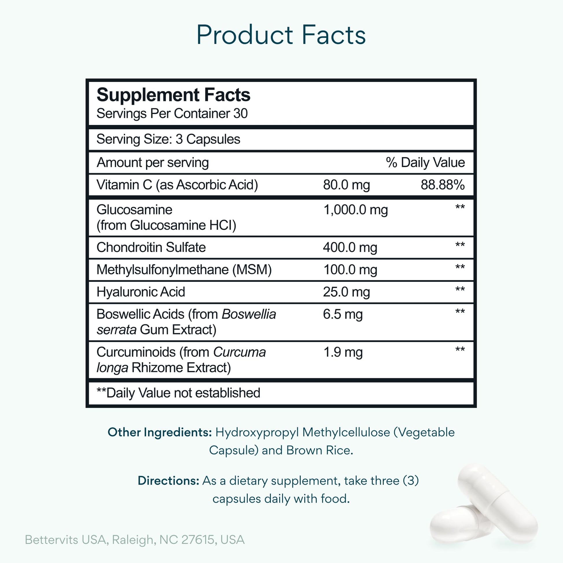 Bettervits Glucosamine Complex with MSM Сhondroitin | Joint Supplements for Women and Men with Vitamin C | Arthritis Support Supplement for Mobility & Flexibility - 90 Capsules Bettervits buy supplements canada