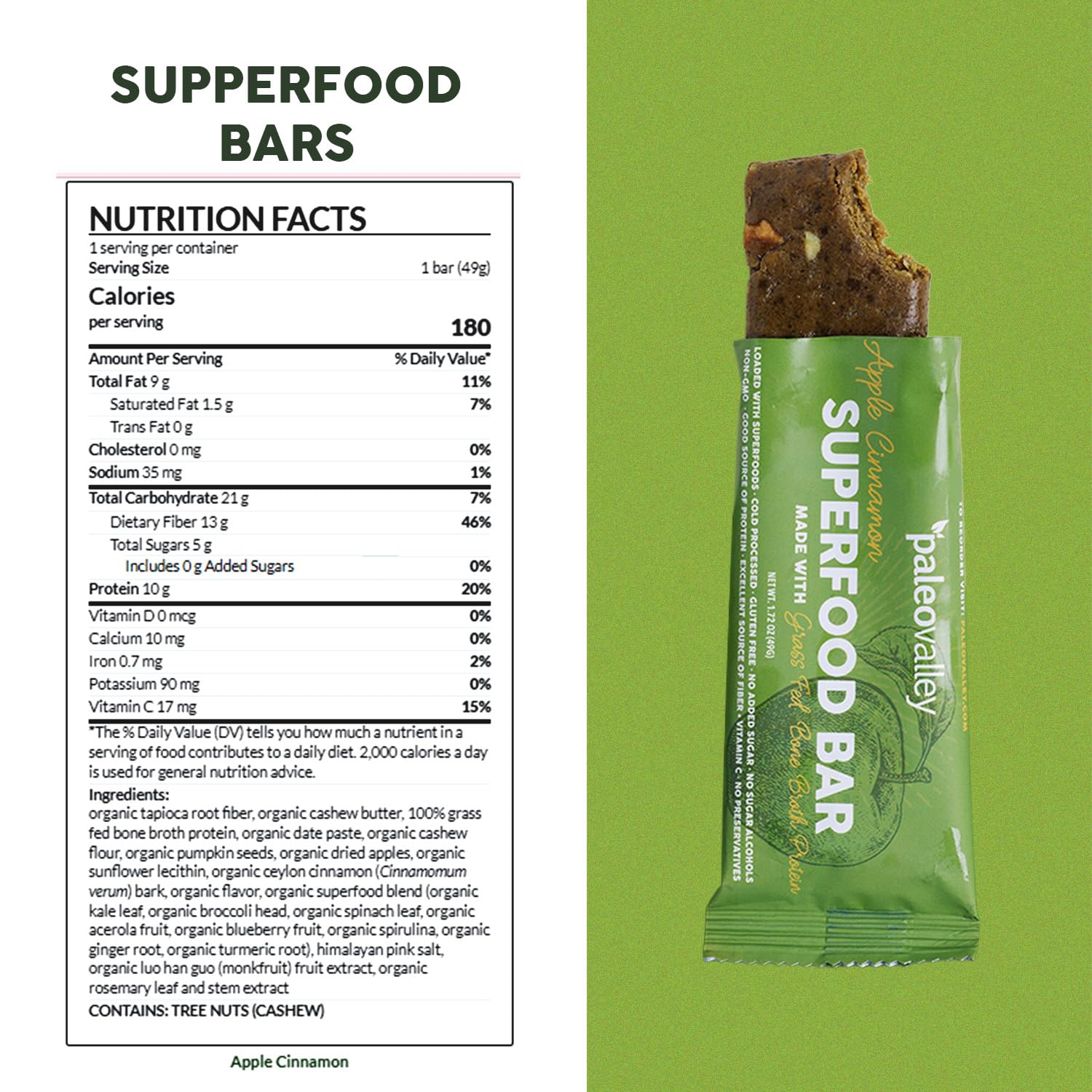 Paleovalley Superfood Bars – Apple Cinnamon– 10 Pack – 9g Protein per Bar – Gluten-Free, Grain-Free, Paleo, Non-GMO – On-the-Go Snack Paleovalley buy supplements canada