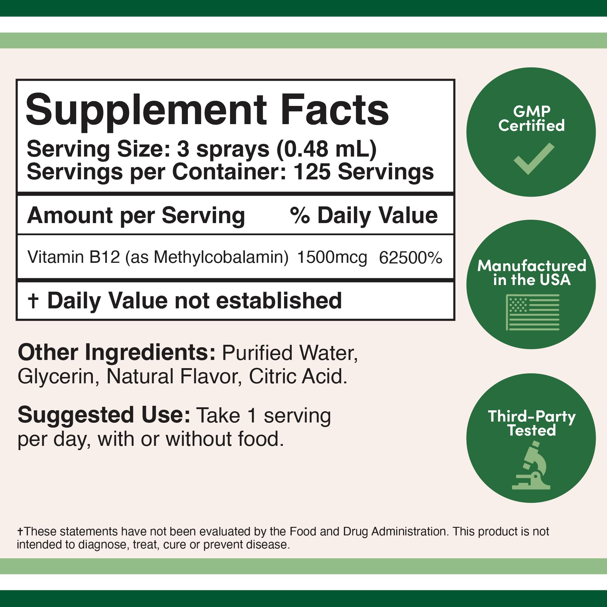Vitamin B12 Sublingual Spray (2 Spray Dose of Vitamin 12 1000mcg, 3 Spray Serving Size Double Wood Supplements buy supplements canada