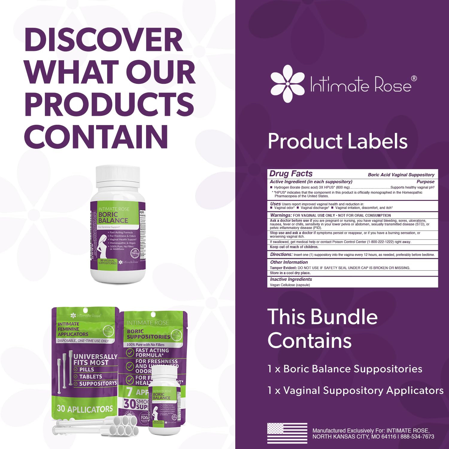 Intimate Rose Save 10% on Boric Acid Vaginal Suppositories - 30 Count (600mg) + 30 Applicators Intimate Rose buy supplements canada