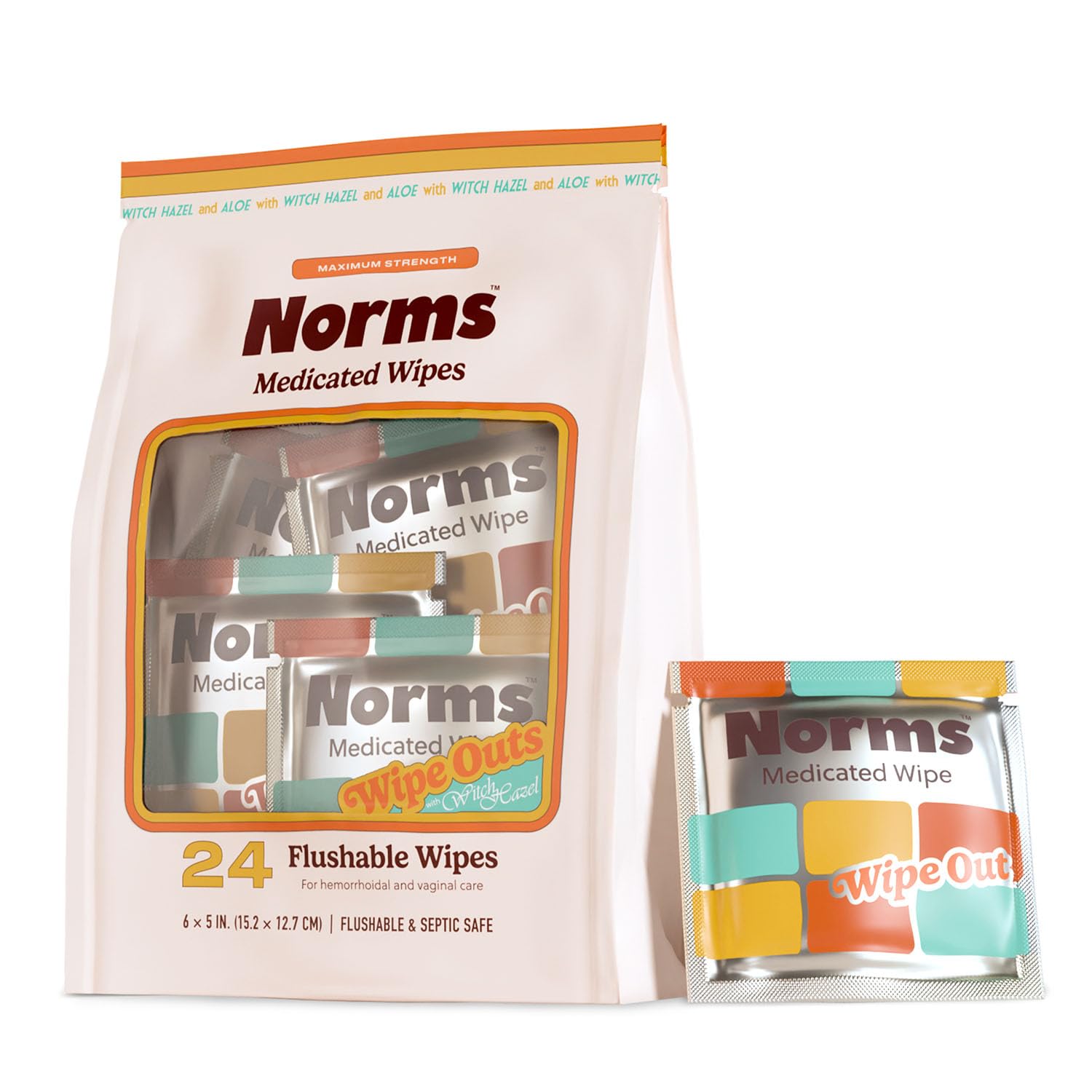 Norms Wipe Outs Hemorrhoid Wipes, 24 Individually Wrapped Witch Hazel Wipes with Aloe to Soothe and Cool Itching, Burning and Irritation, Flushable Septic Safe, Plant Based & Plastic-Free Norms buy supplements canada
