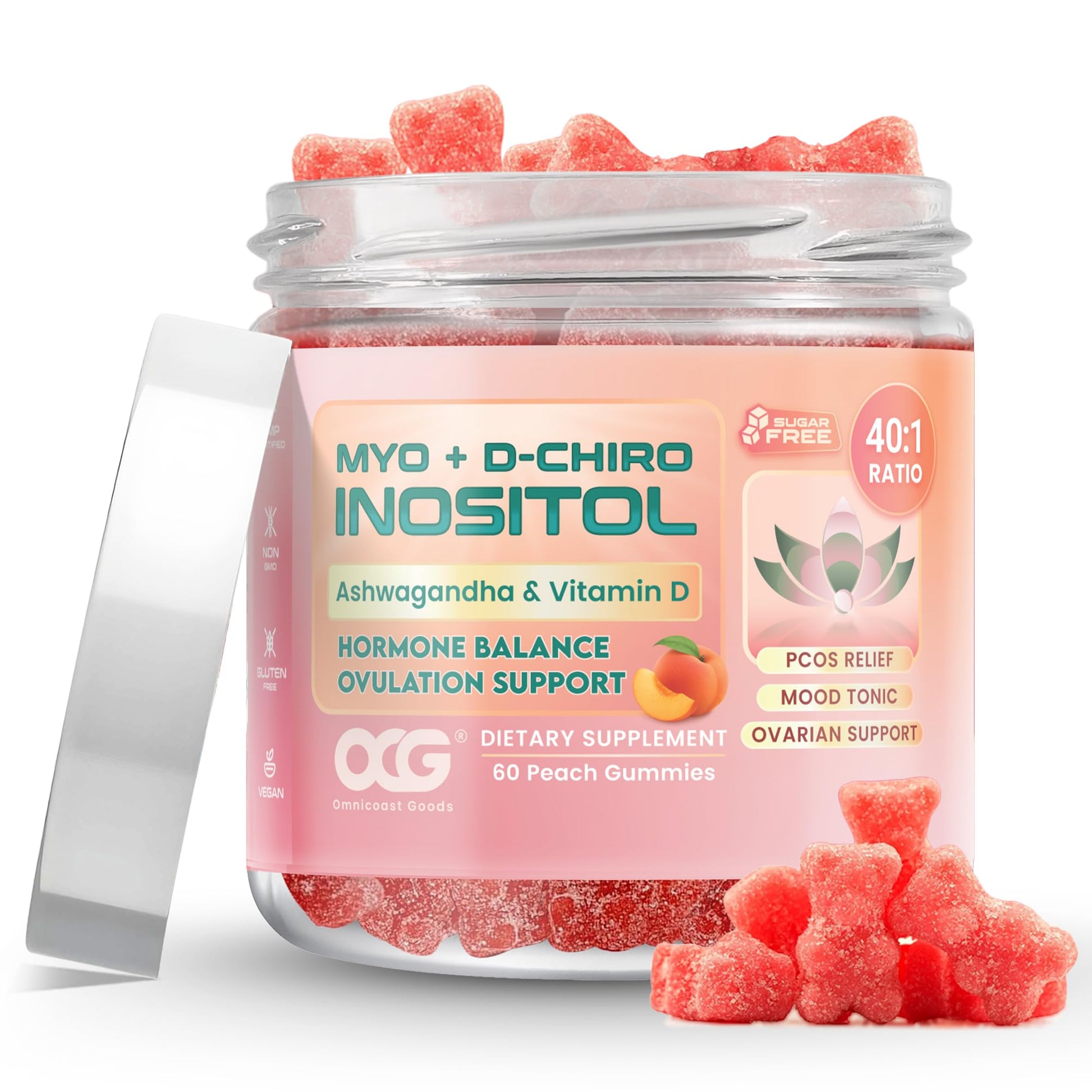 OMNICOAST GOODS, OCG Myo-Inositol & D-Chiro Inositol Gummies with Ashwagandha | PCOS Support | Ovulation & Mood Support, 40:1 Ratio Inositol for Hormone Balance, Sugar-Free, Non-GMO (60 Gummies) OMNICOAST GOODS, OCG buy supplements canada