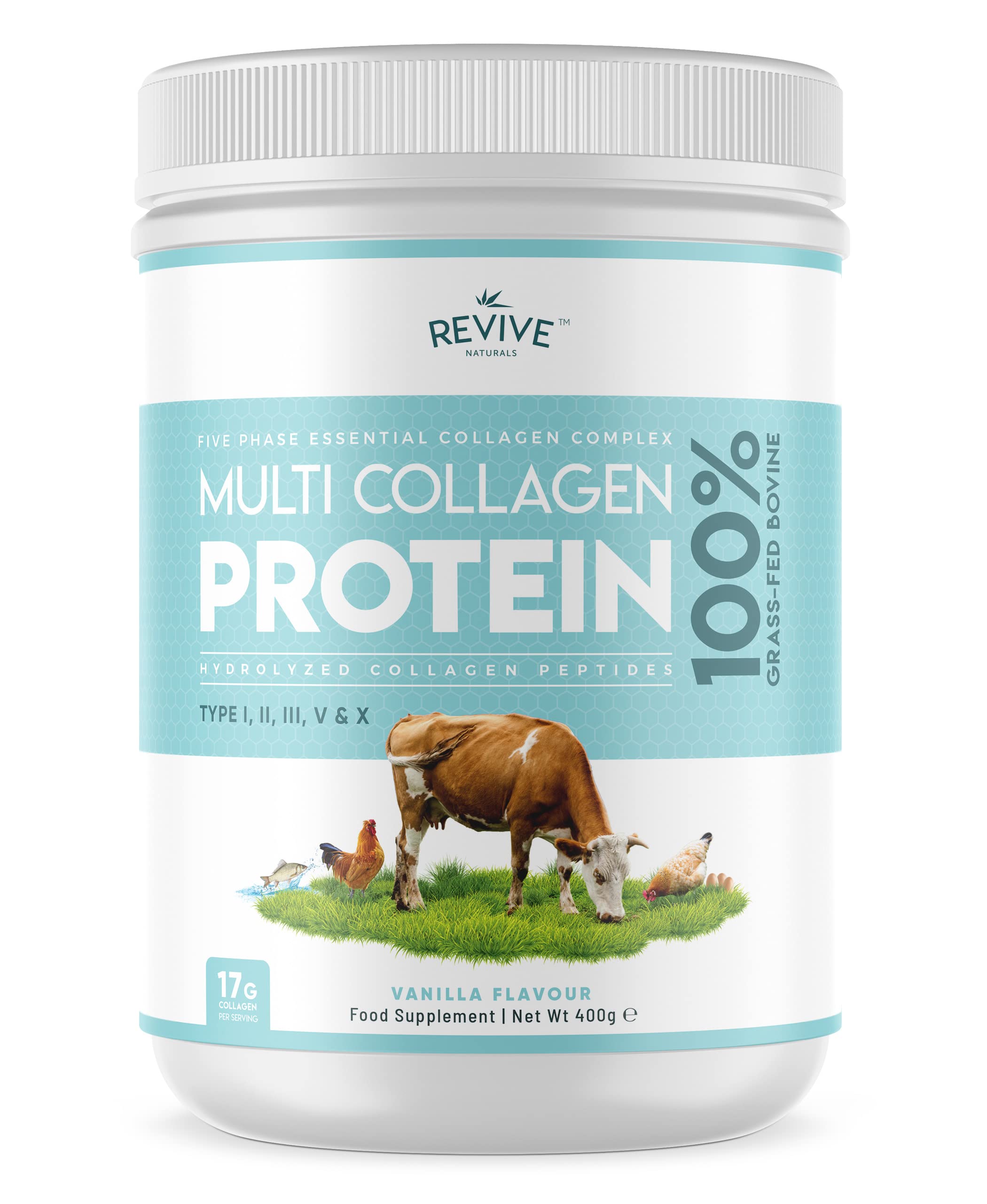 Vanilla Multi Collagen Protein Powder - 400g - Unsweetened - 5 Types of Collagen Peptides Revive Naturals buy supplements canada