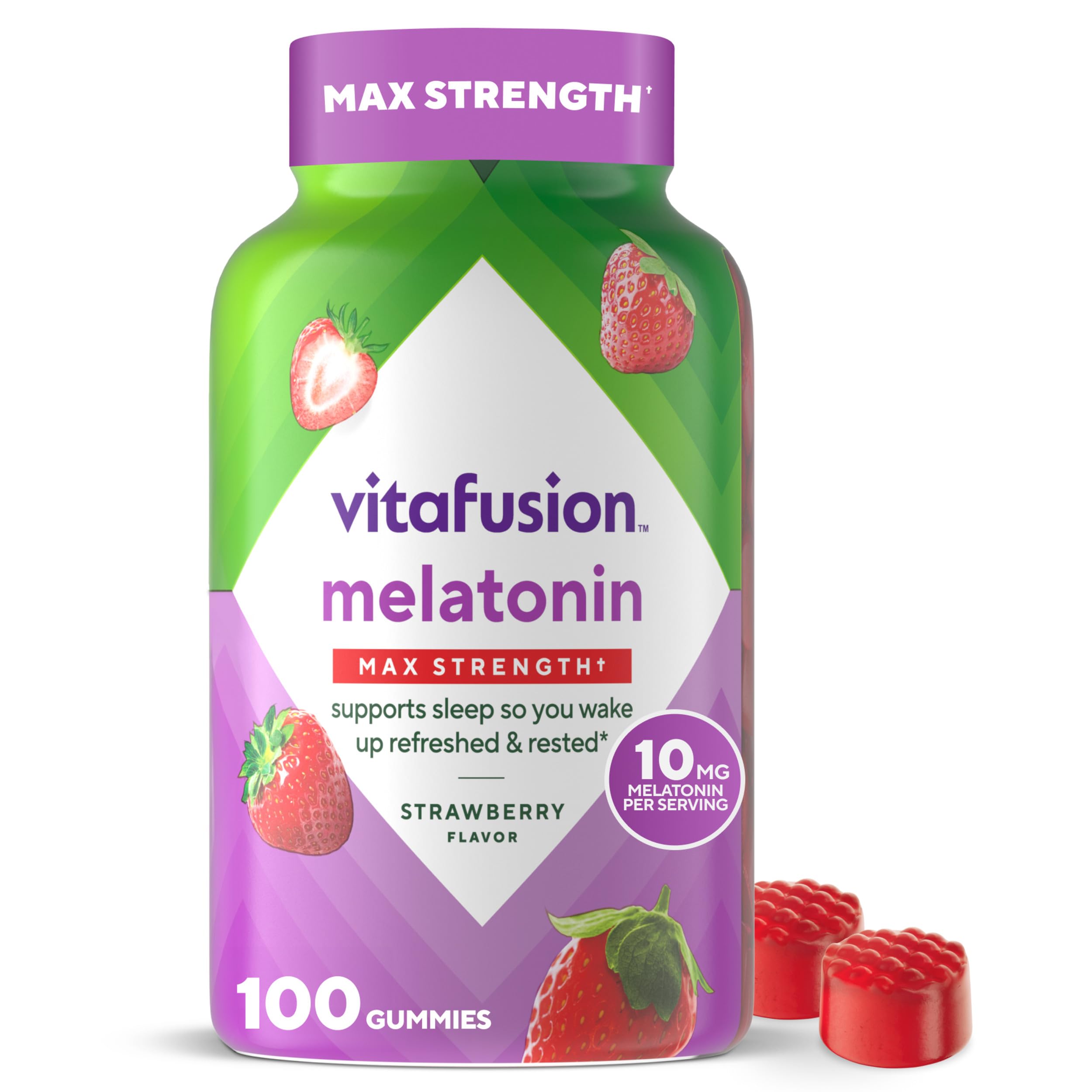 vitafusion Max Strength 10 mg Melatonin Gummies, Strawberry Flavored, Adult Melatonin Gummy Vitamin Supplement, 100 Count, 50 Day Supply Vitafusion buy supplements canada