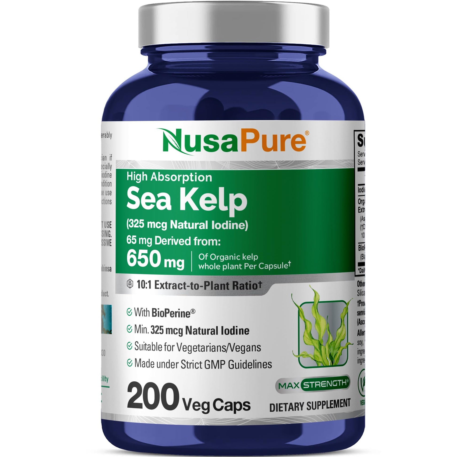 NusaPure Sea Kelp Natural Iodine 325mcg 10:1 Extract, 65 mg Equivalent to 650 mg Capsule 200 Count (Non-GMO, Vegan) NusaPure buy supplements canada