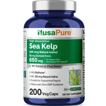 NusaPure Sea Kelp Natural Iodine 325mcg 10:1 Extract, 65 mg Equivalent to 650 mg Capsule 200 Count (Non-GMO, Vegan) NusaPure buy supplements canada
