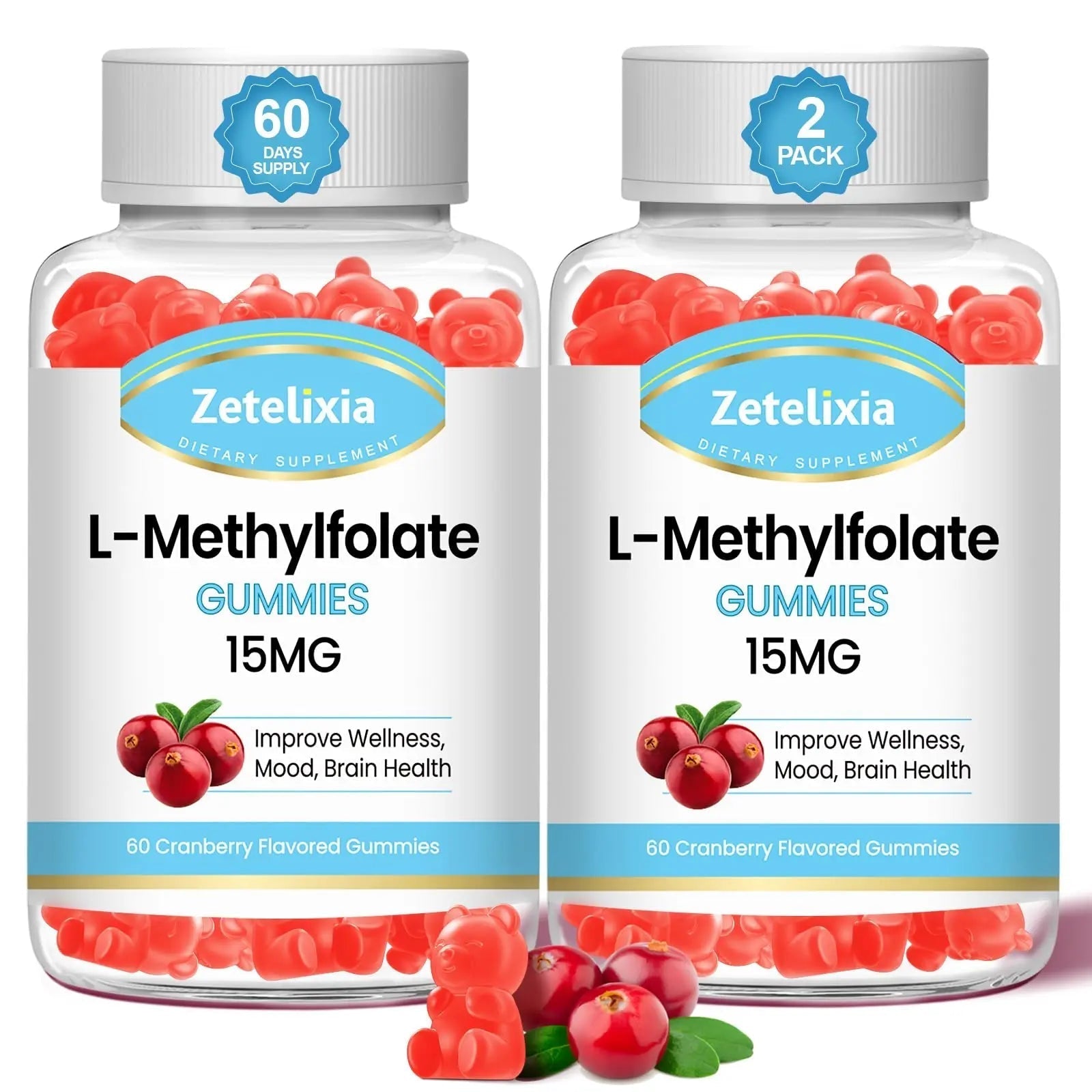 Zetelixia 2 Pack L-Methylfolate 15mg & Methyl B12 Gummies, Folate Supplement for Brain Health, Mood & Immunity, DNA Synthesis & Repair Zetelixia buy supplements canada