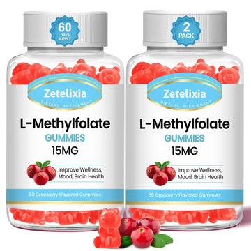 Zetelixia 2 Pack L-Methylfolate 15mg & Methyl B12 Gummies, Folate Supplement for Brain Health, Mood & Immunity, DNA Synthesis & Repair Zetelixia buy supplements canada