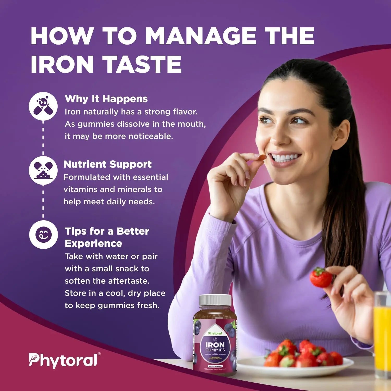 Natural Multivitamin Iron Gummies for Adults - Adult Gummy Vitamins with Iron and Energy Boost B Complex Vitamins Phytoral buy supplements canada