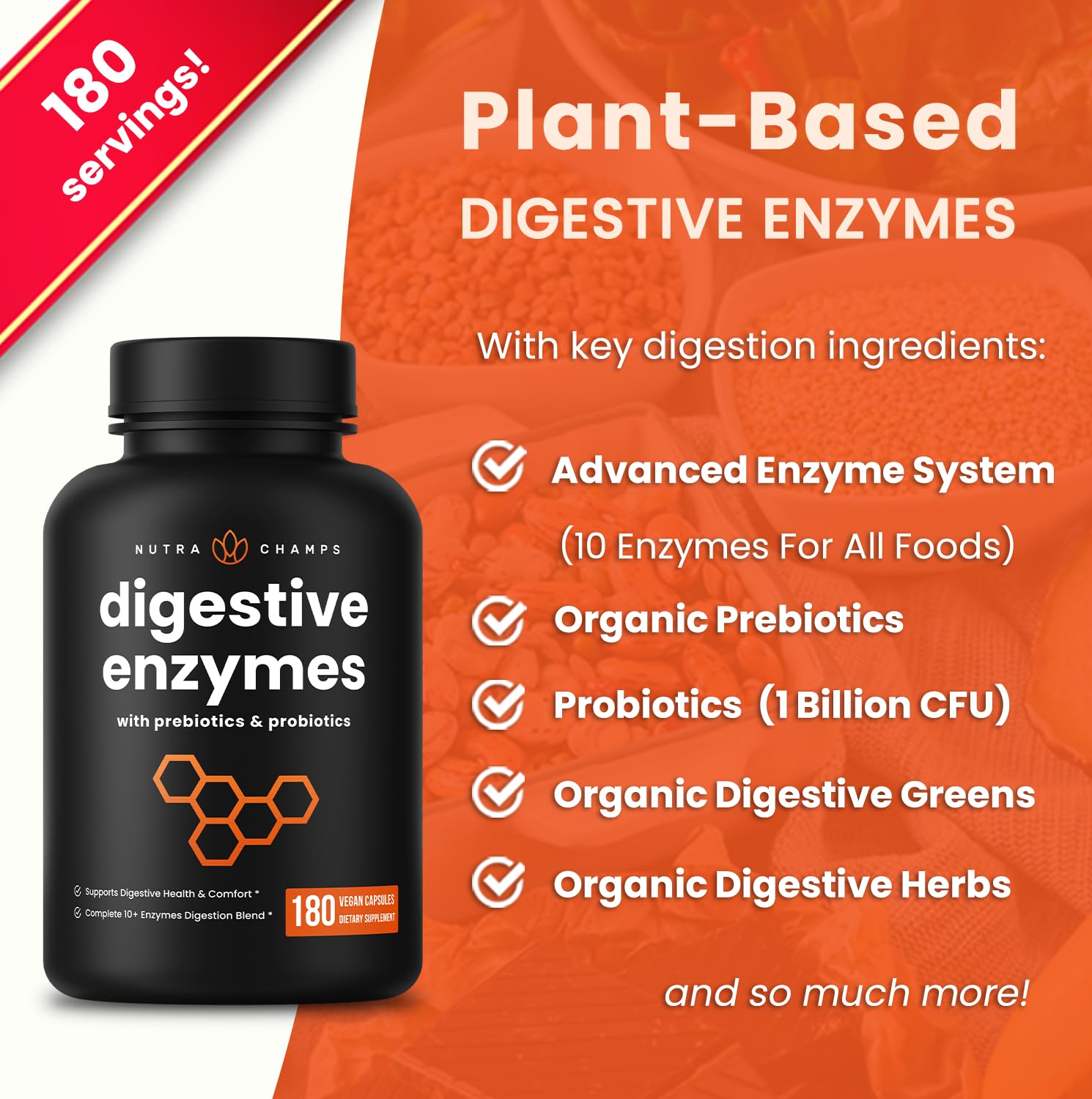 NutraChamps Digestive Enzymes with Probiotics and Prebiotics for Women & Men - 180 Vegan Capsules with Bromelain for Bloating & Optimal Gut Health NutraChamps buy supplements canada